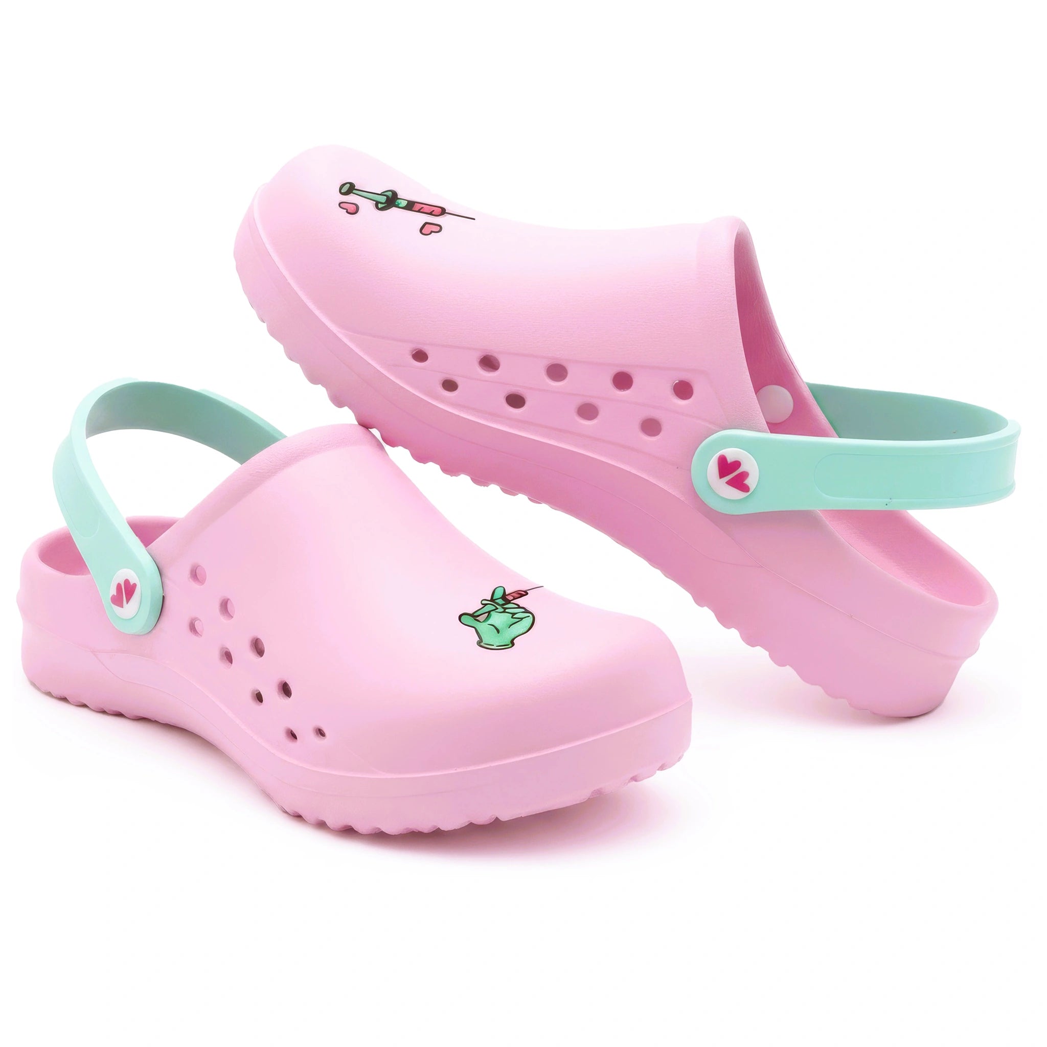 Zuecos para Enfermeras Rosa Jeringa de Nurse is Love para enfermería y sanidad