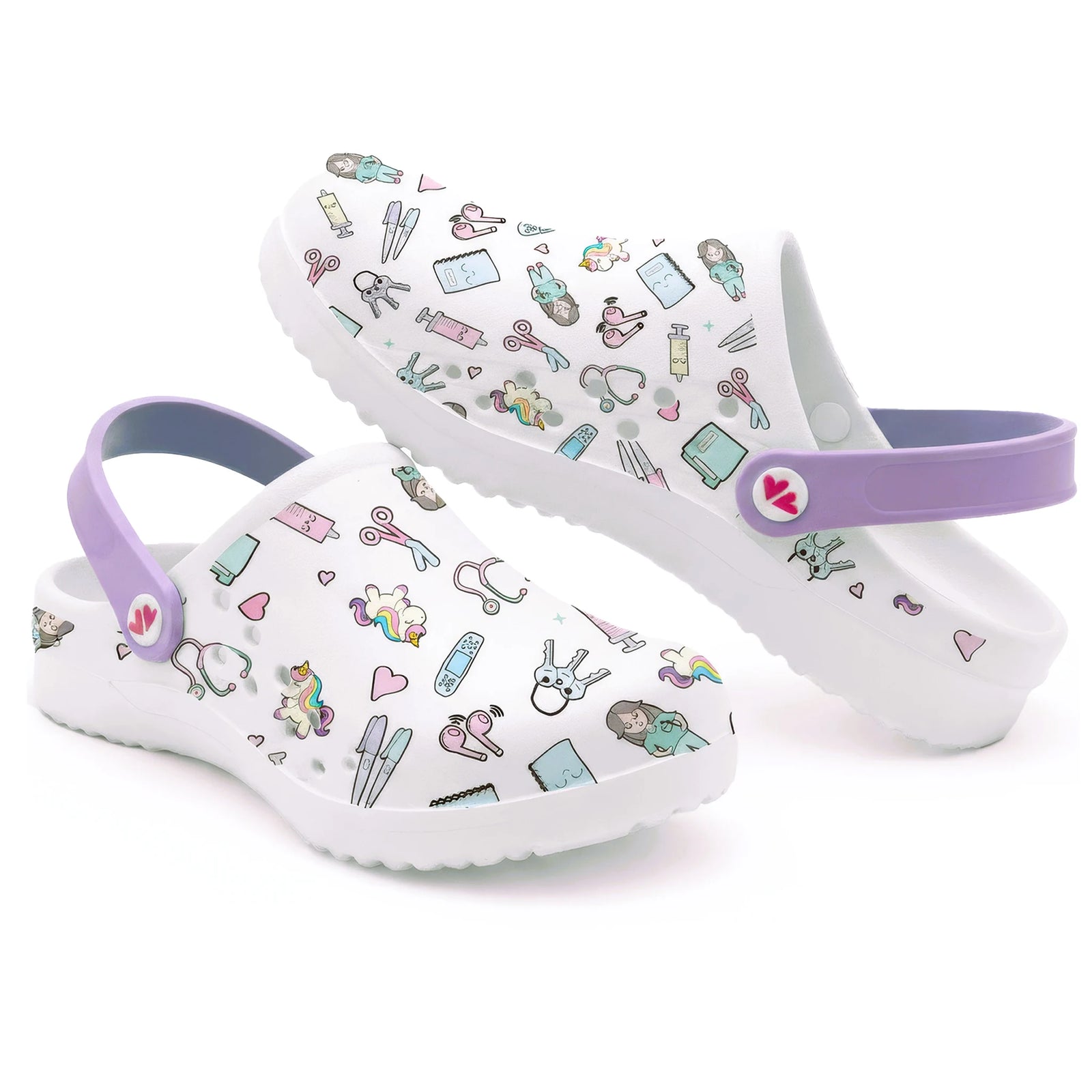 White Purple Nurse Clogs