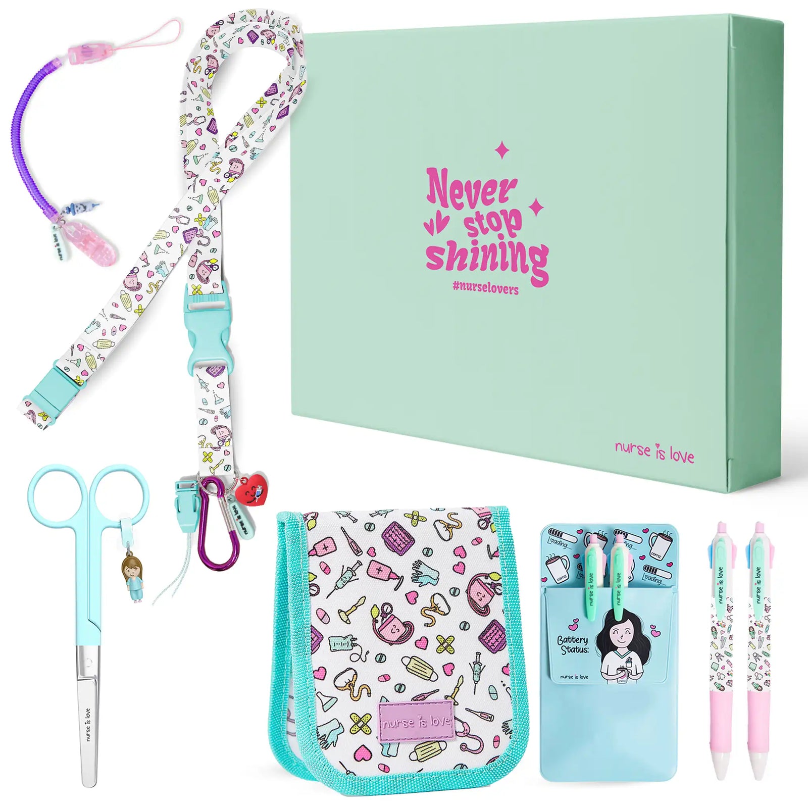 Essential Nursing Kit with Straight Scissors  - Aqua color