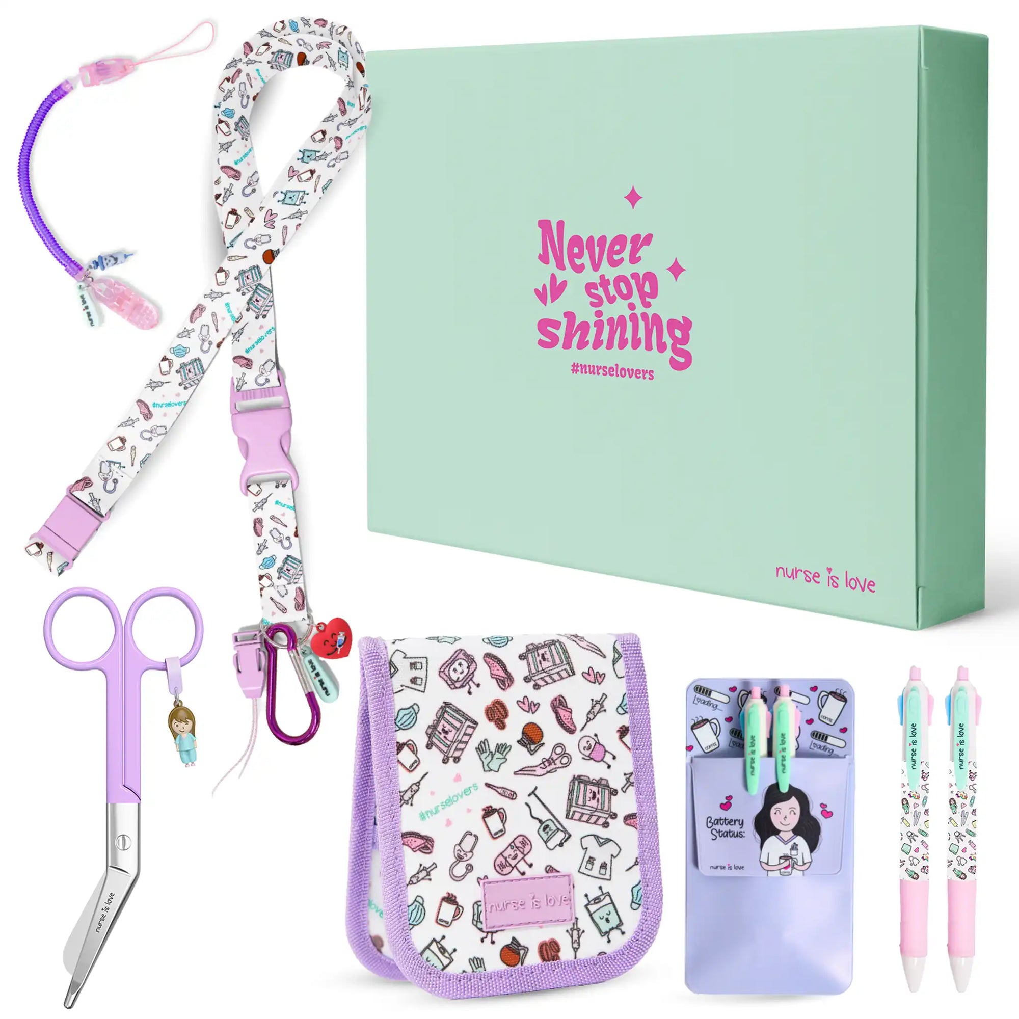 Lila Pflege Set mit Entenschnabel Schere