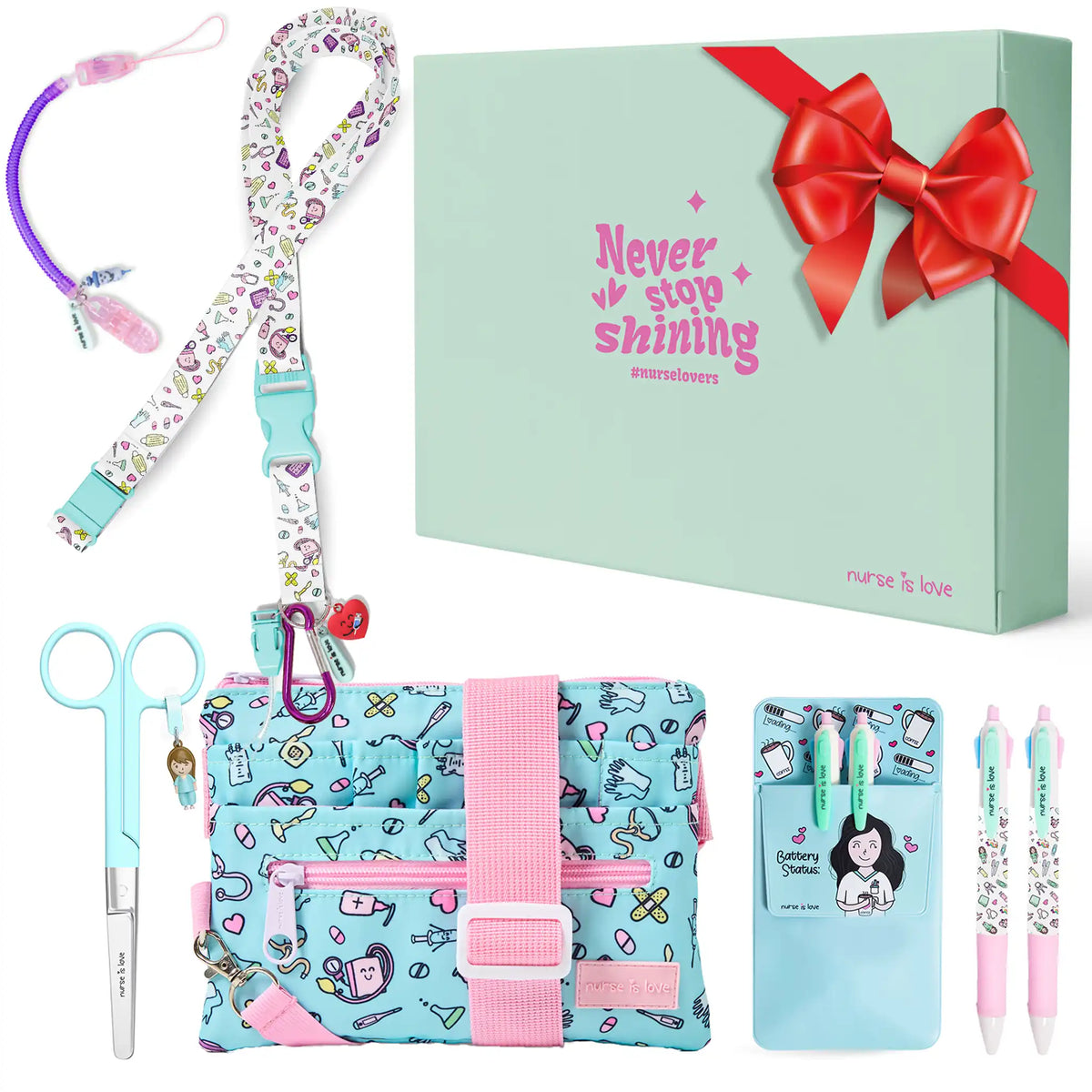 Set de Enfermera Aqua con Tijera Recta - Organizador Riñonera