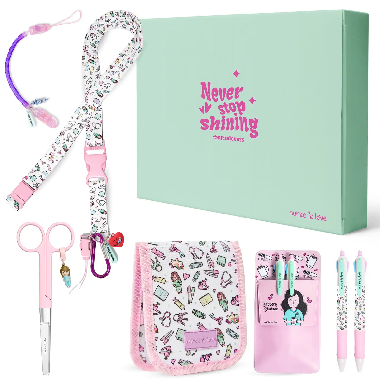 Essential Nursing Kit with Straight Scissors  - Pink color