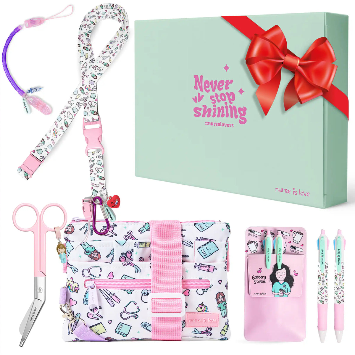 Set de Enfermera Unicornios con Tijera Pico de Pato - Organizador Riñonera