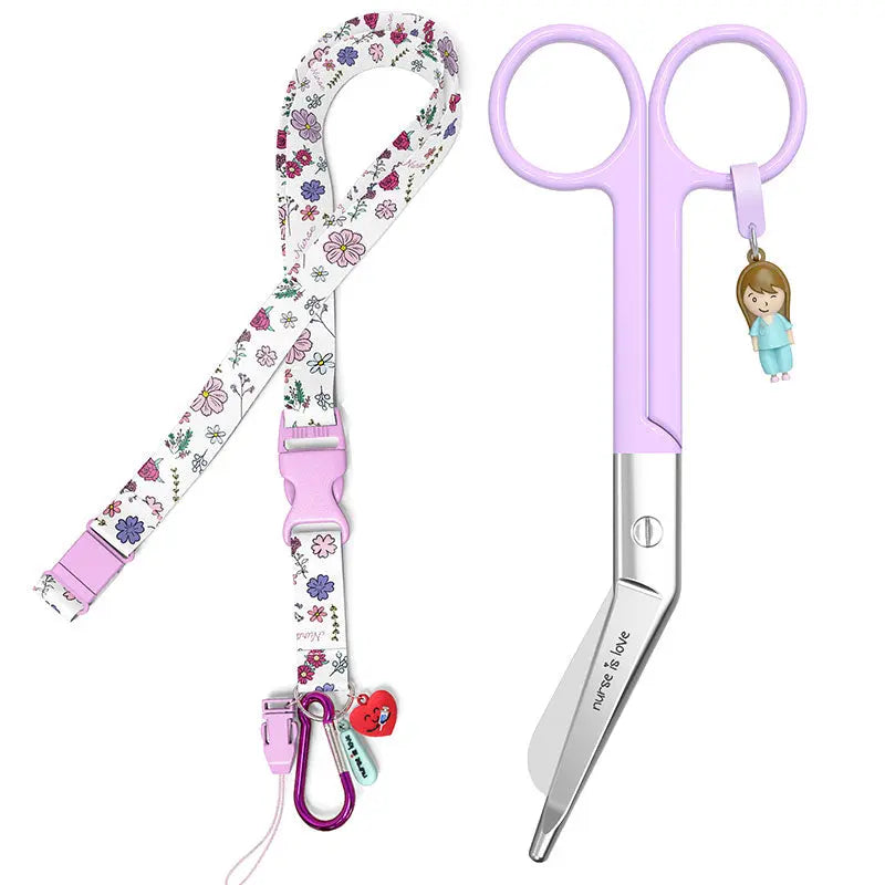 Set para Enfermera Lanyard - Tijeras Enfermeria Pico de Pato - Flores de Nurse is Love para enfermería y sanidad