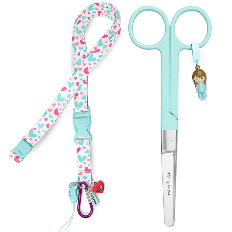 Set para Enfermera Lanyard - Tijeras Enfermeria Mayo - Corazones de Nurse is Love para enfermería y sanidad
