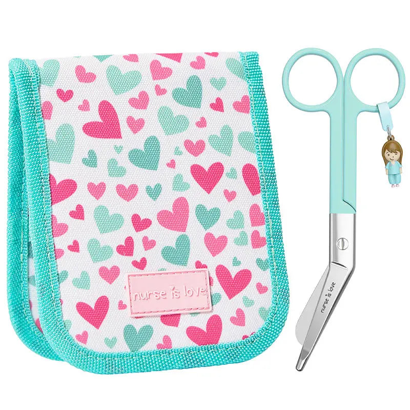 Set para Enfermera Organizador de Bolsillo -Tijeras Enfermeria Pico de Pato - Corazones de Nurse is Love para enfermería y sanidad
