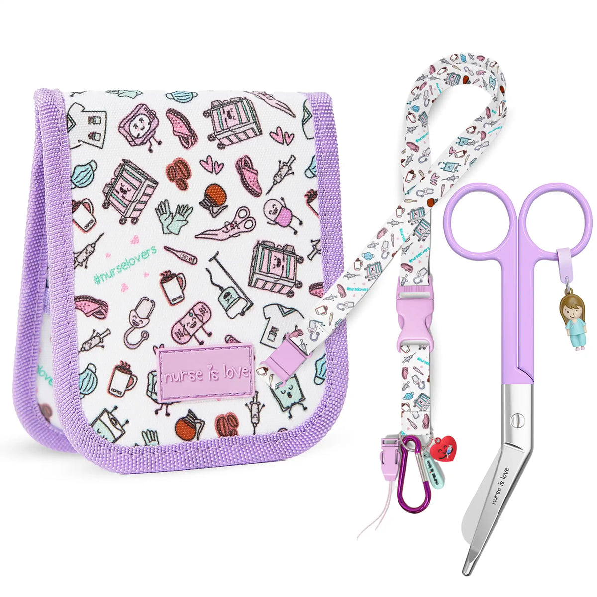 Set para Enfermera Organizador de Bolsillo - Lanyard con Tijeras Enfermeria Pico de Pato - Café de Nurse is Love para enfermería y sanidad