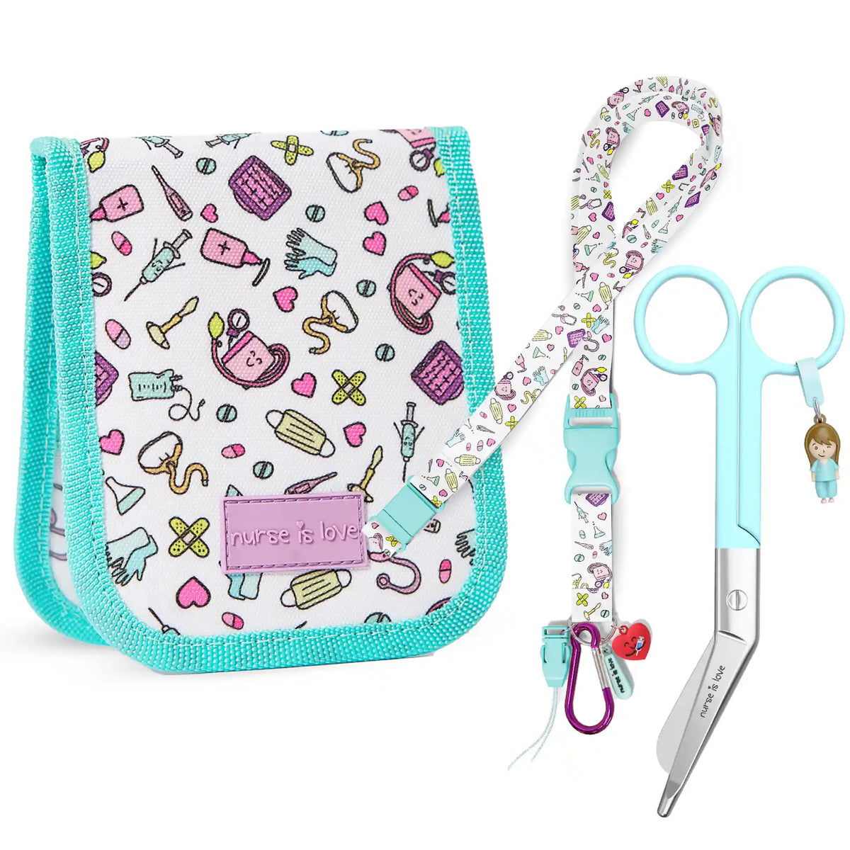 Set para Enfermera Organizador de Bolsillo - Lanyard con Tijeras Enfermeria Pico de Pato - Aqua de Nurse is Love para enfermería y sanidad