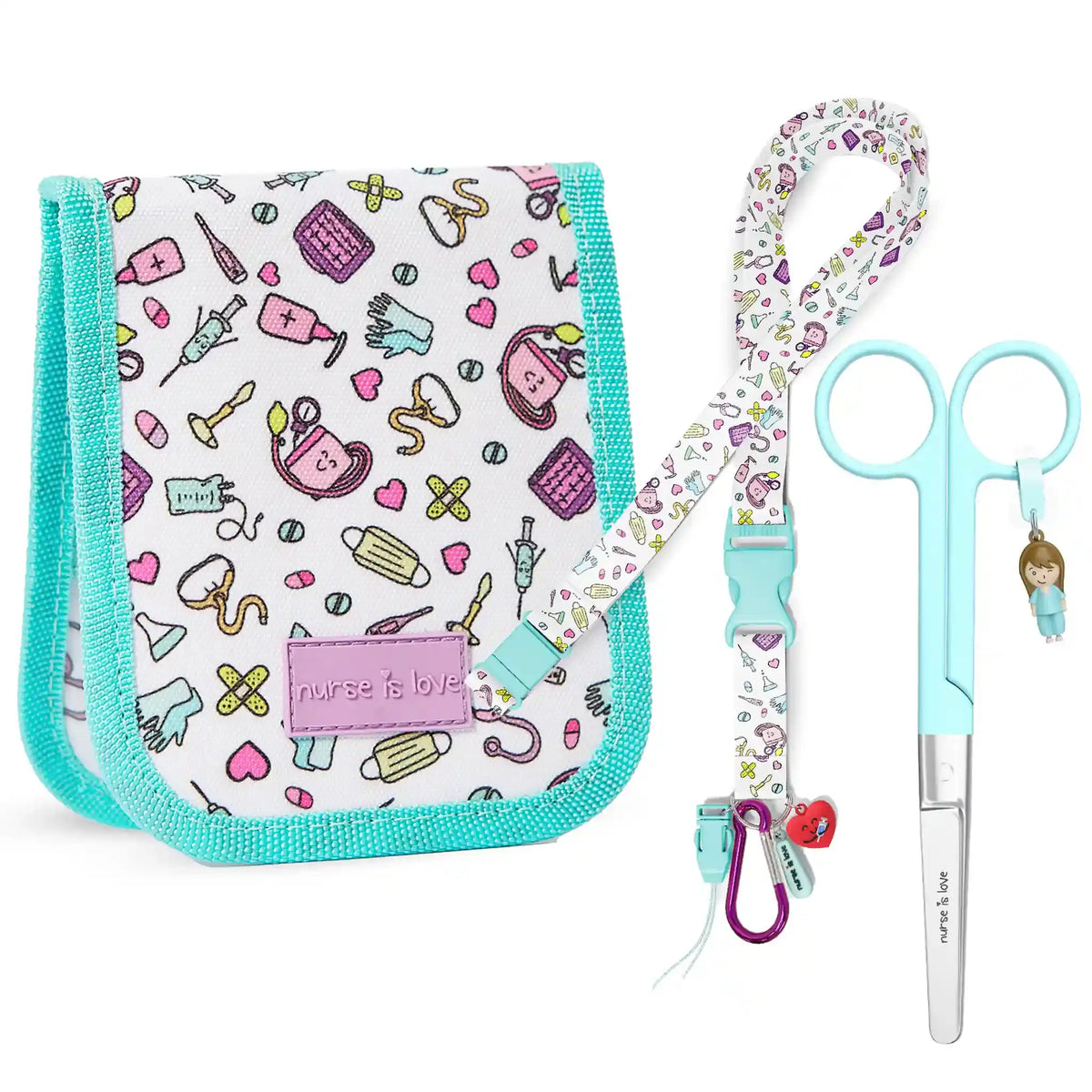 Set para Enfermera Organizador de Bolsillo - Lanyard con Tijeras Enfermeria Mayo - Aqua de Nurse is Love para enfermería y sanidad