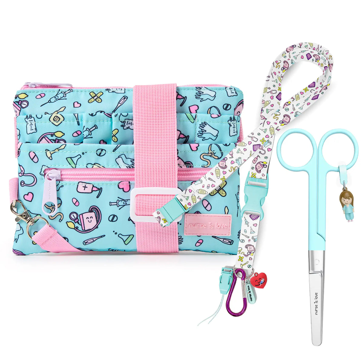 Set para Enfermera Organizador Riñonera - Lanyard - Tijeras Enfermeria Mayo - Aqua de Nurse is Love para enfermería y sanidad