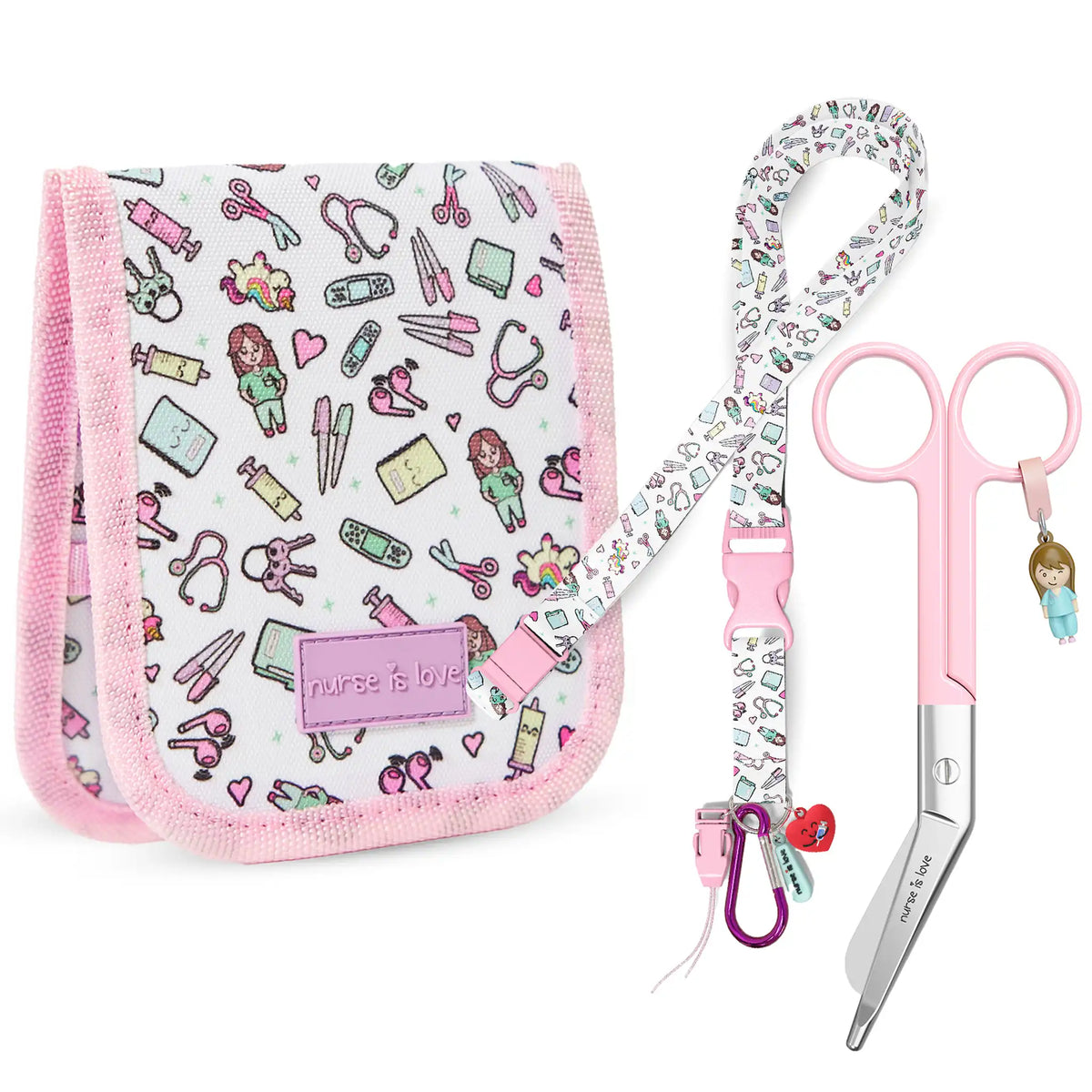 Set para Enfermera Organizador de Bolsillo - Lanyard con Tijeras Enfermeria Pico de Pato - Unicornios de Nurse is Love para enfermería y sanidad