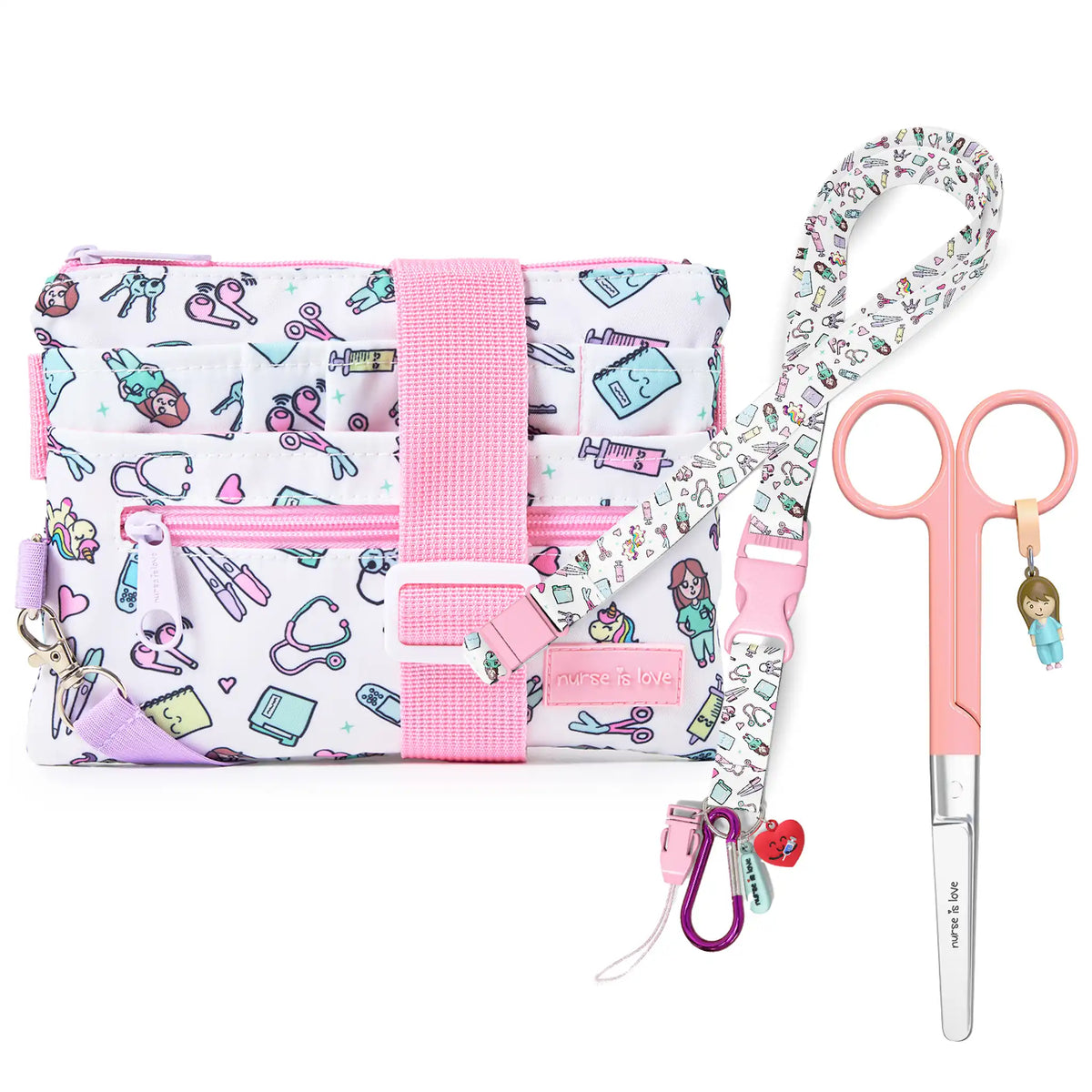 Set para Enfermera Organizador Riñonera - Lanyard - Tijeras Enfermeria Mayo - Unicornios