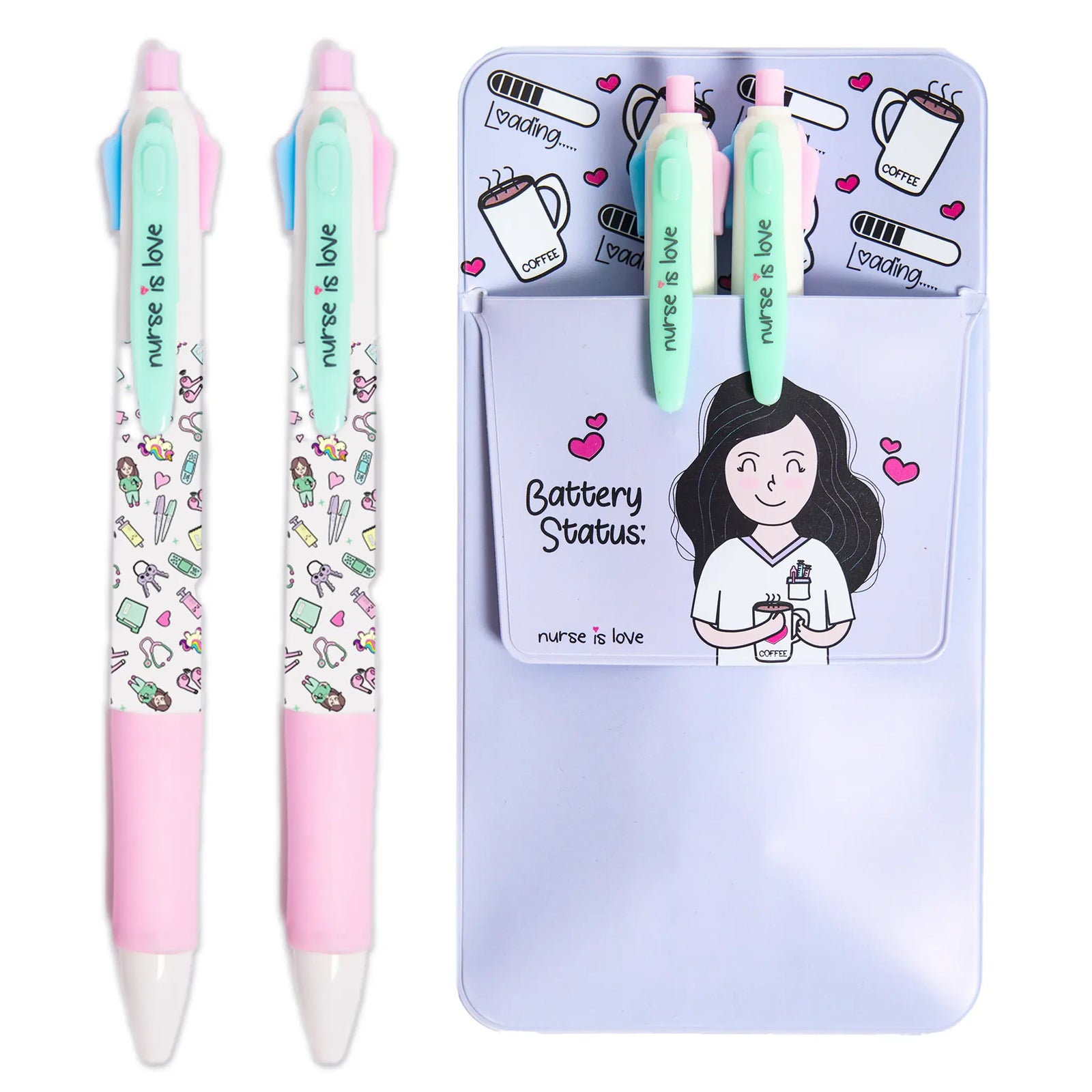 Set 2 Bolígrafos Multicolor + Salvabolsillos Morado