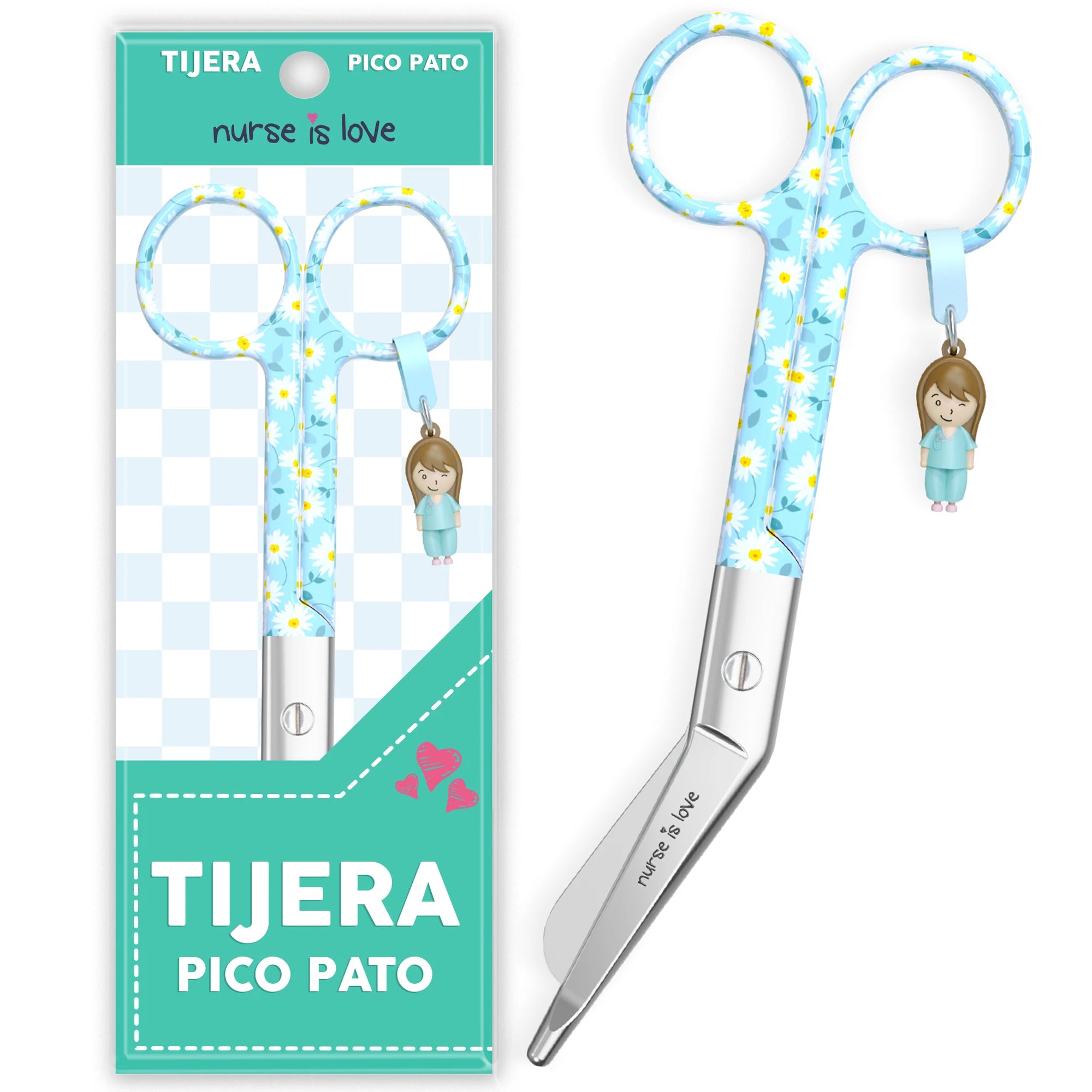 Tijeras Enfermería Pico de Pato margaritas fondo azul de Nurse is Love para enfermería y sanidad