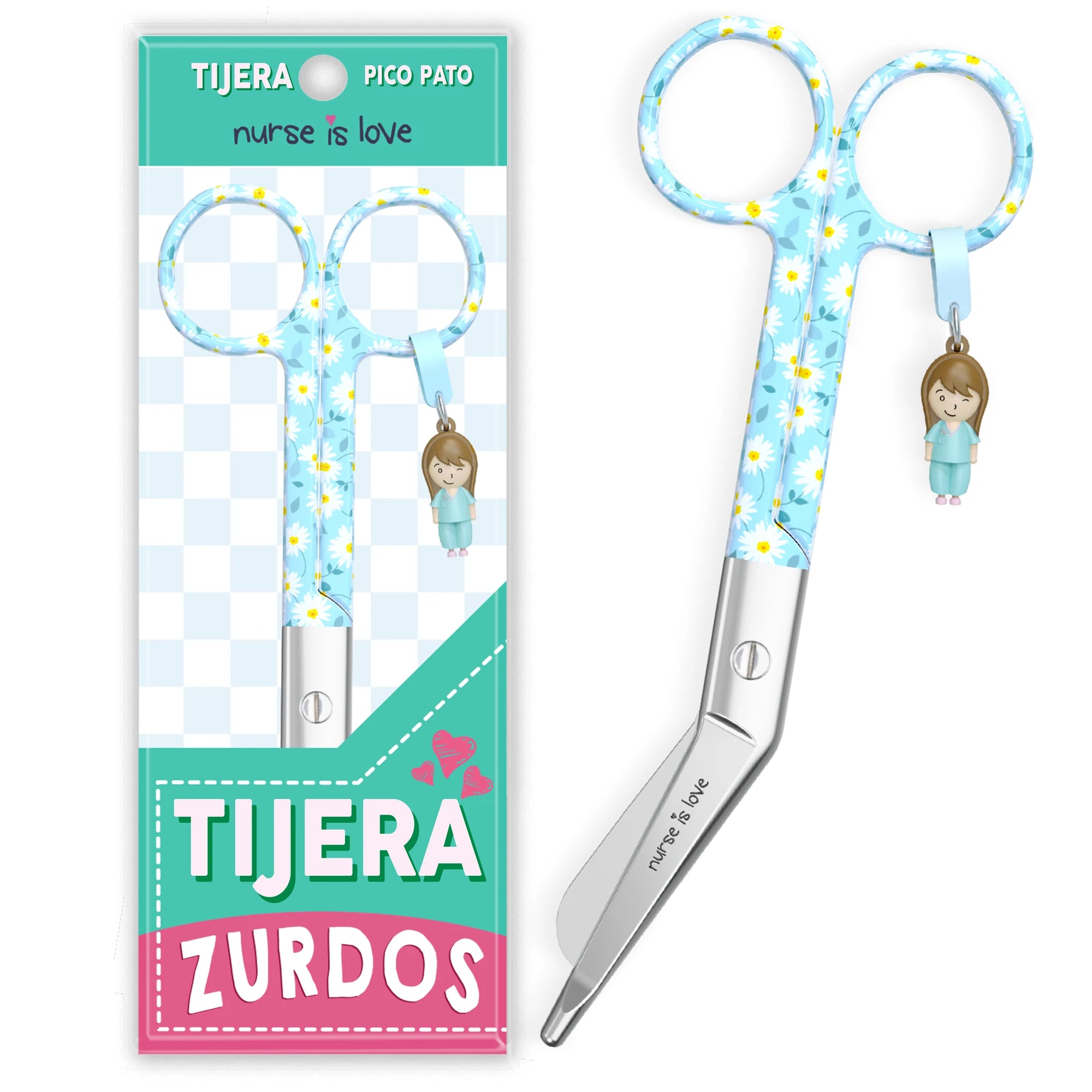 Tijeras Enfermería Pico de Pato margaritas fondo azul para Zurdos de Nurse is Love para enfermería y sanidad
