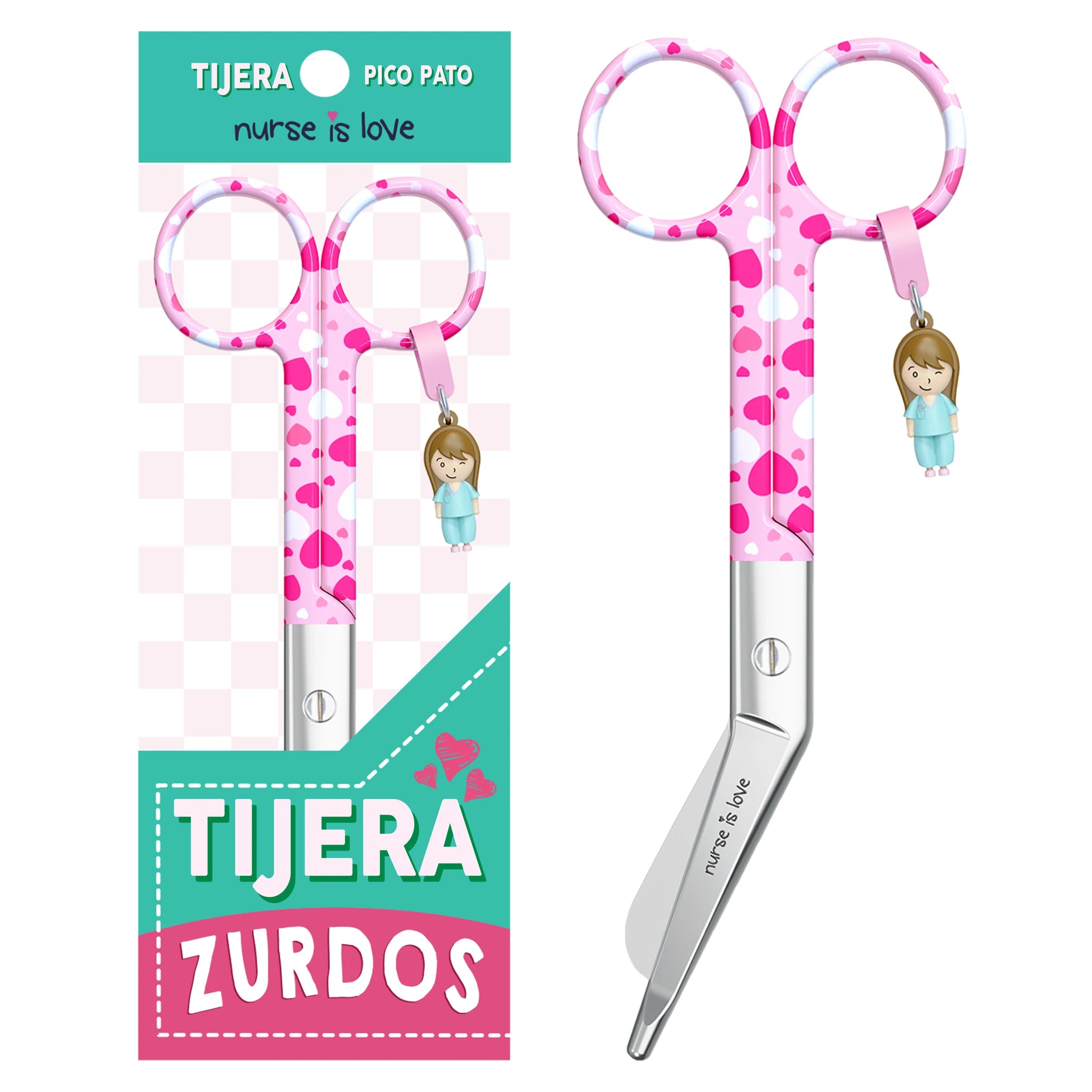 Tijeras Enfermería Pico de Pato corazones fondo rosa para Zurdos de Nurse is Love para enfermería y sanidad