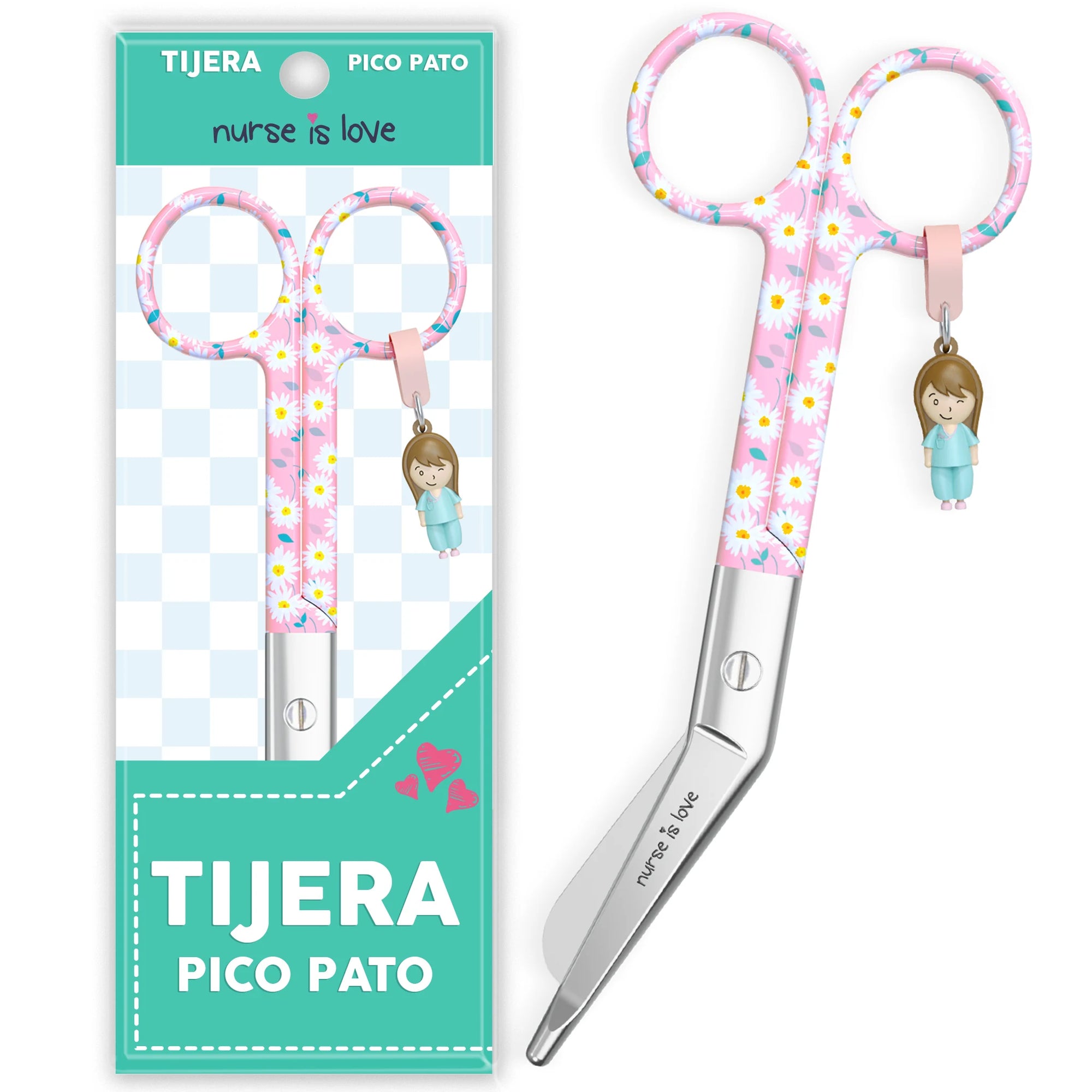 Tijeras Enfermería Pico de Pato margaritas fondo rosa de Nurse is Love para enfermería y sanidad