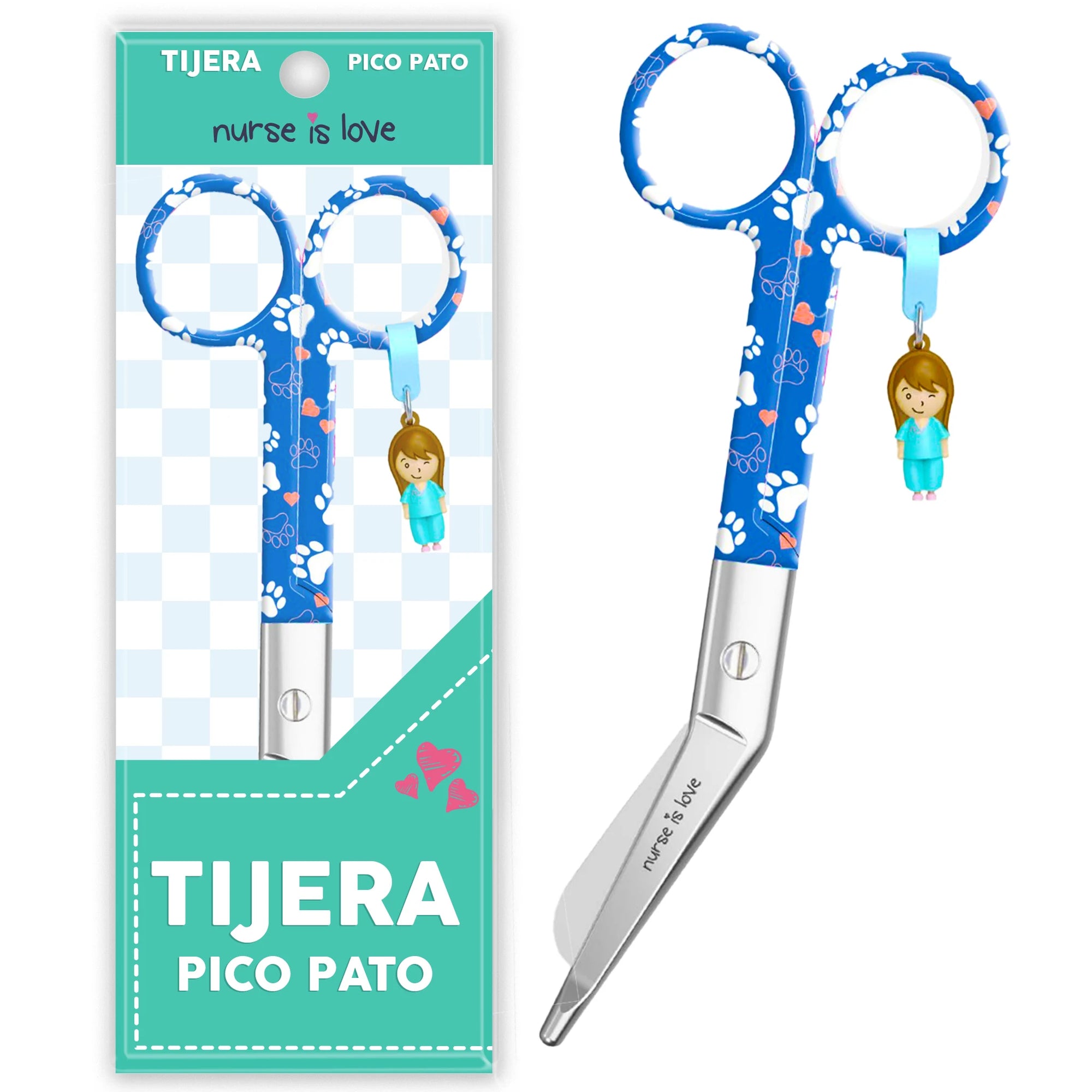 Tijeras Enfermería Pico de Pato Huellas de Perro Azul de Nurse is Love para enfermería y sanidad
