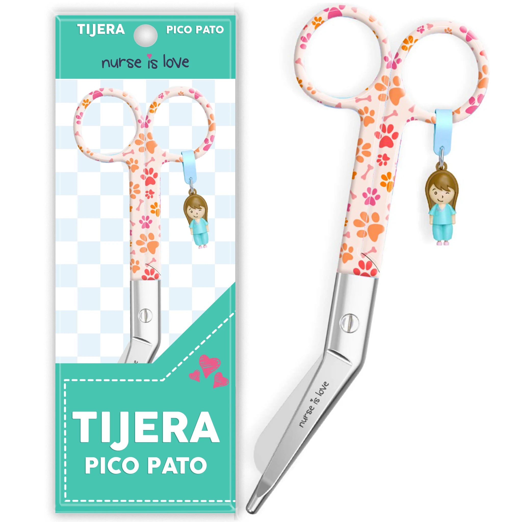 Tijeras Enfermería Pico de Pato Huellas de Perro Anaranjado de Nurse is Love para enfermería y sanidad