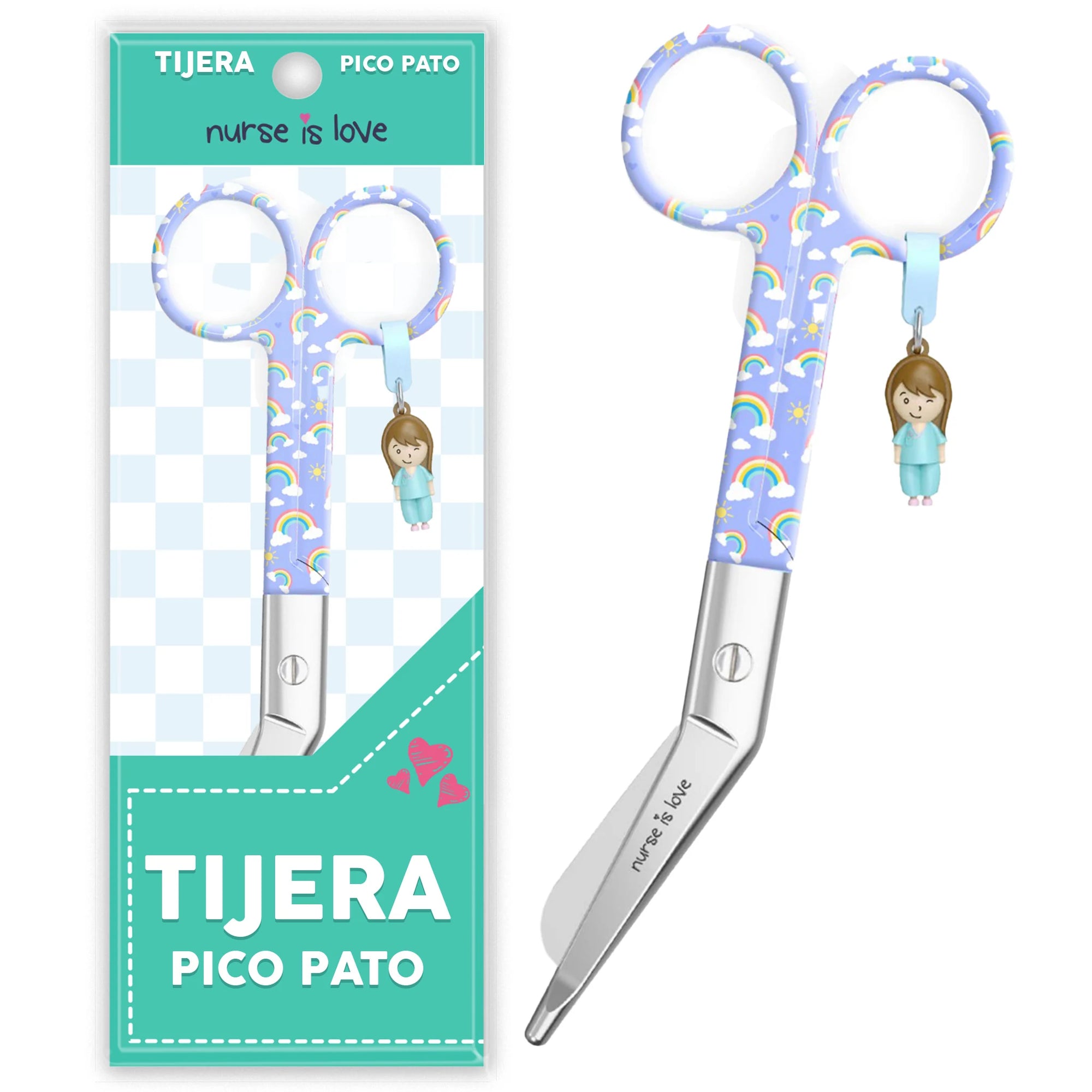Tijeras Enfermería Pico de Pato arcoiris fondo morado de Nurse is Love para enfermería y sanidad