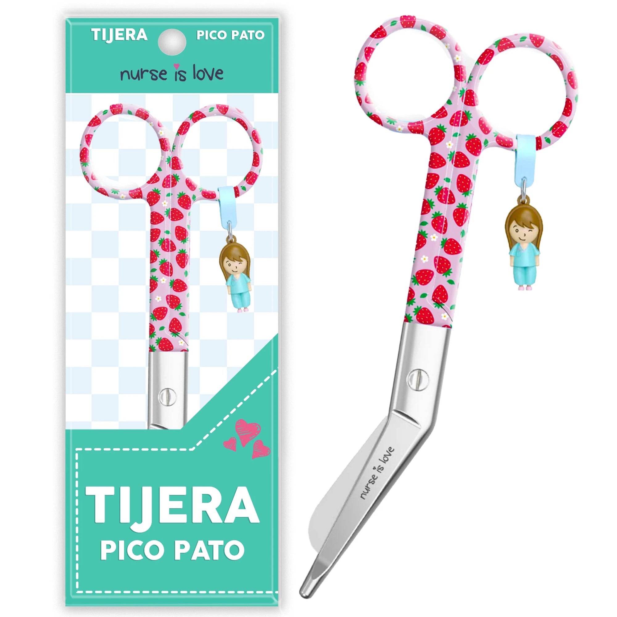 Tijeras Enfermería Pico de Pato fondo de fresas de Nurse is Love para enfermería y sanidad