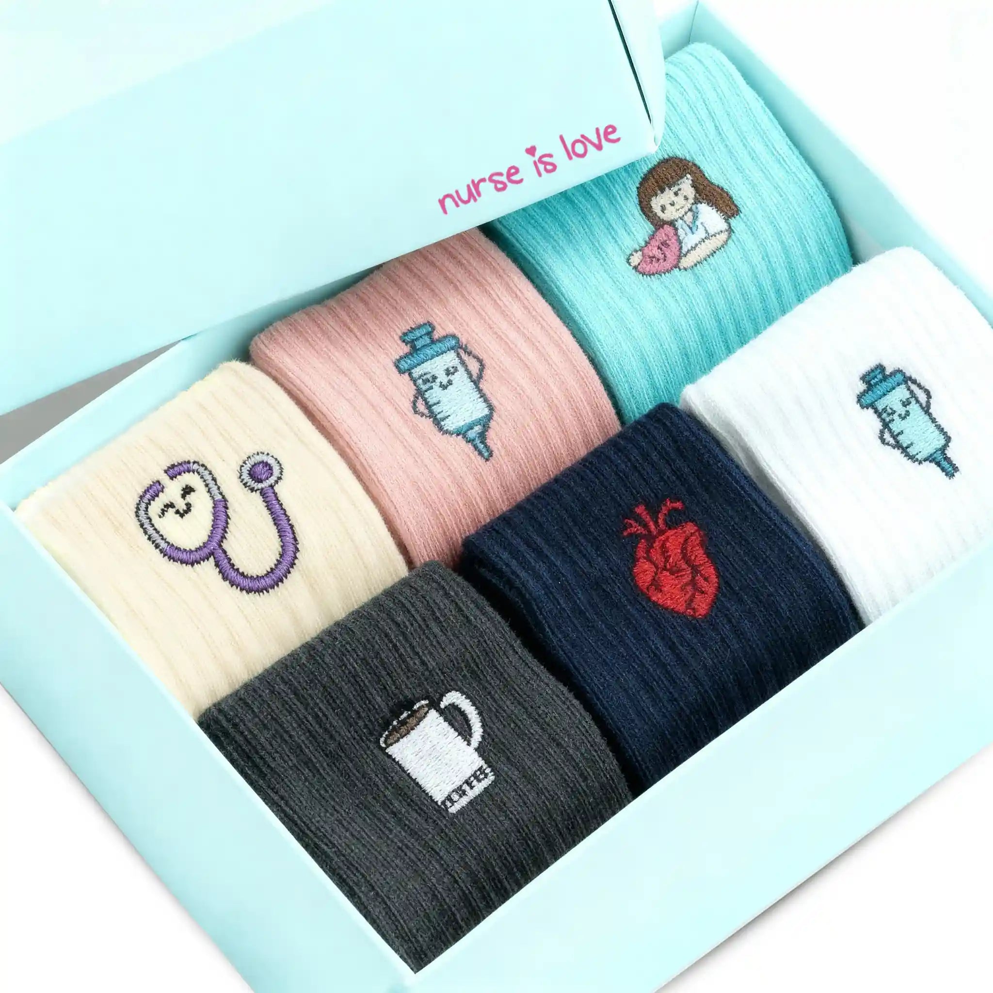 Calcetines para Enfermeras Diseño Variado (Set de 6) de Nurse is Love para enfermería y sanidad
