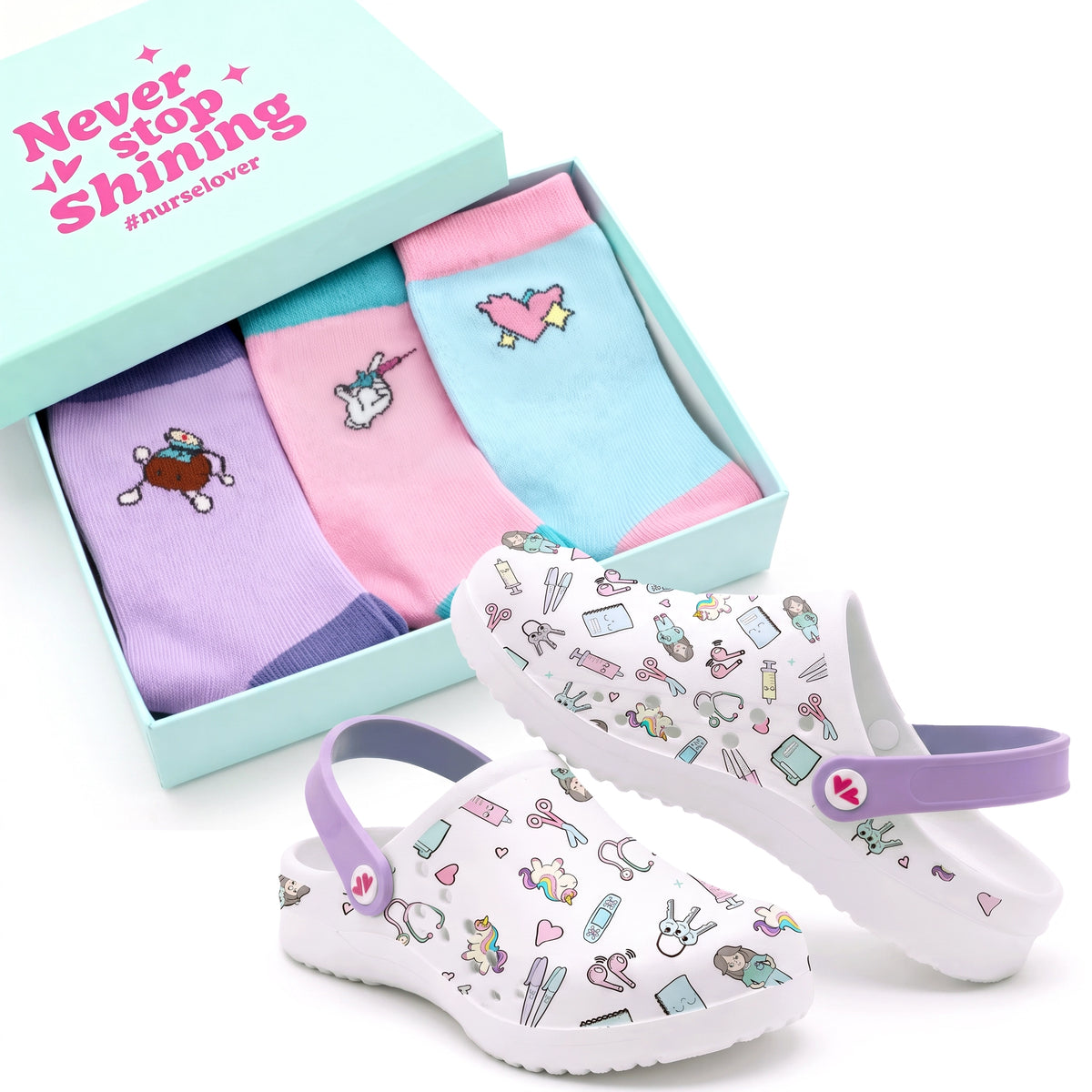 Set de Zuecos y Calcetines para Enfermeras de Nurse is Love para enfermería y sanidad