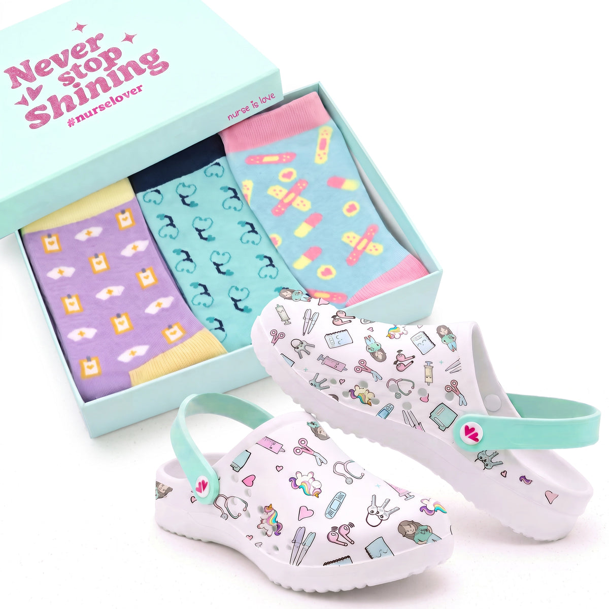 Set de Zuecos y Calcetines para Enfermeras de Nurse is Love para enfermería y sanidad