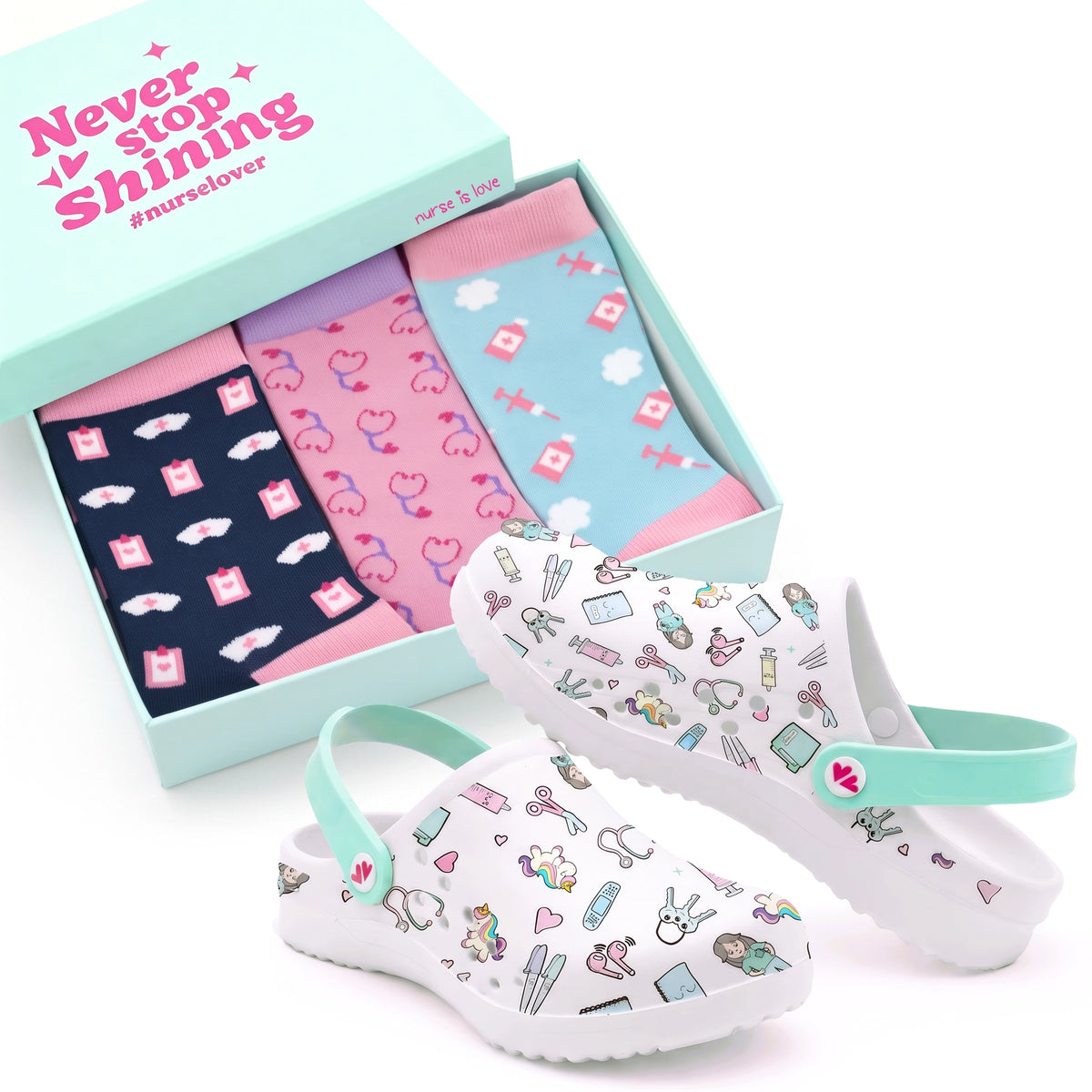Set de Zuecos y Calcetines para Enfermeras de Nurse is Love para enfermería y sanidad