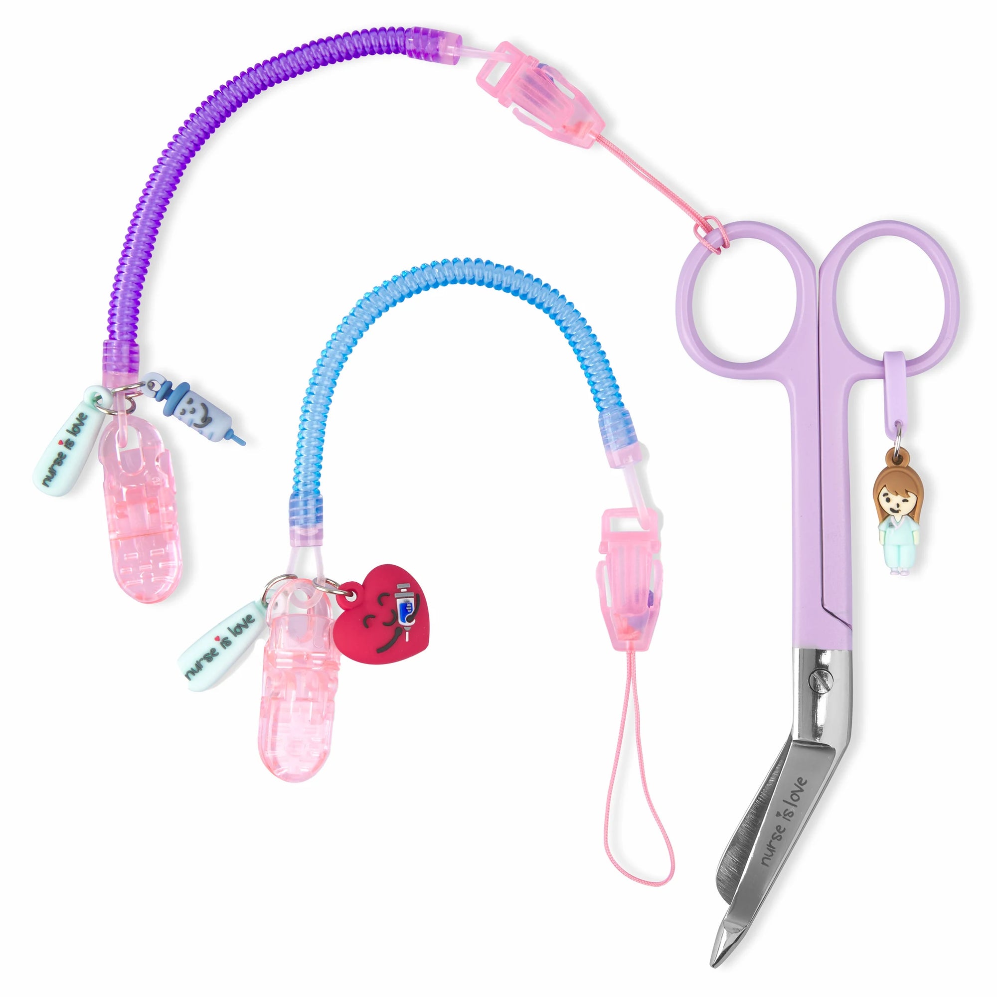 Pack 2 Porta Tijeras silicona azul + morado de Nurse is Love para enfermería y sanidad