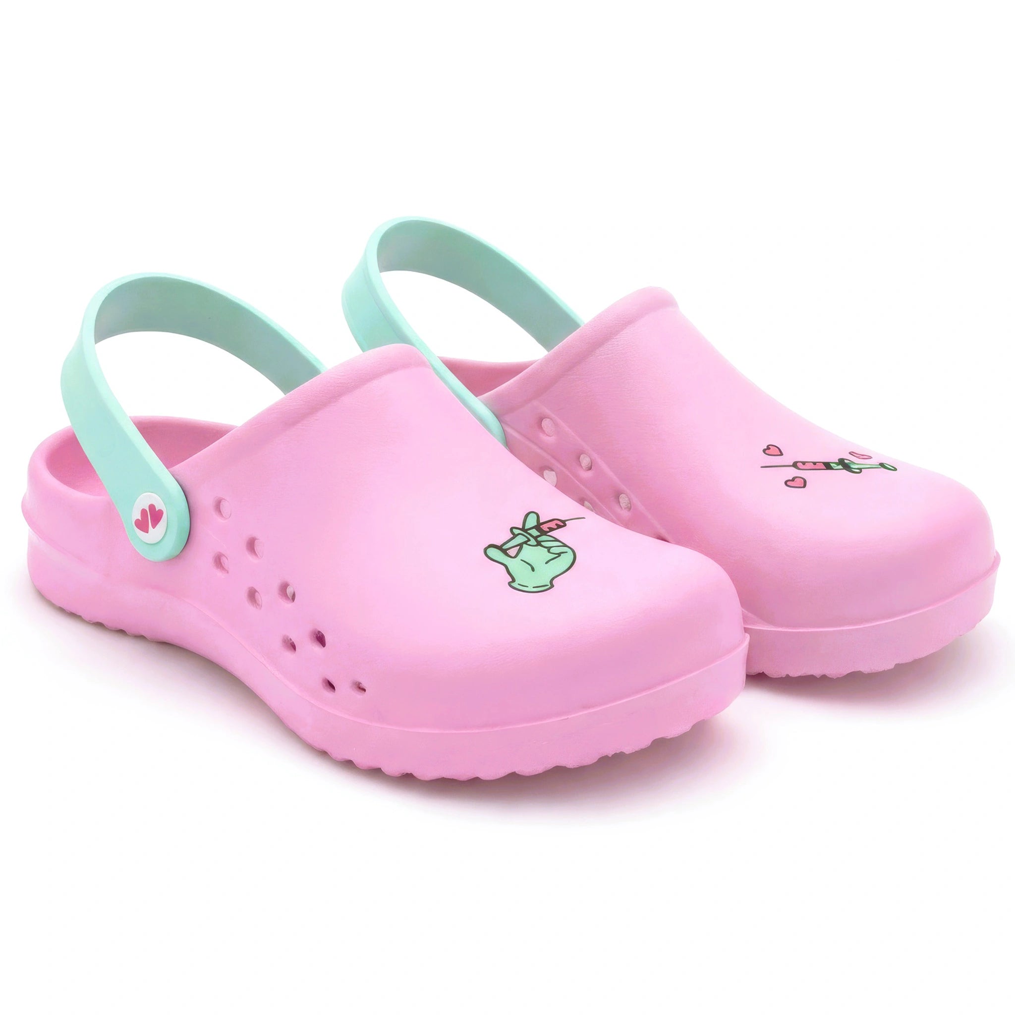 Zuecos para Enfermeras Rosa Jeringa de Nurse is Love para enfermería y sanidad