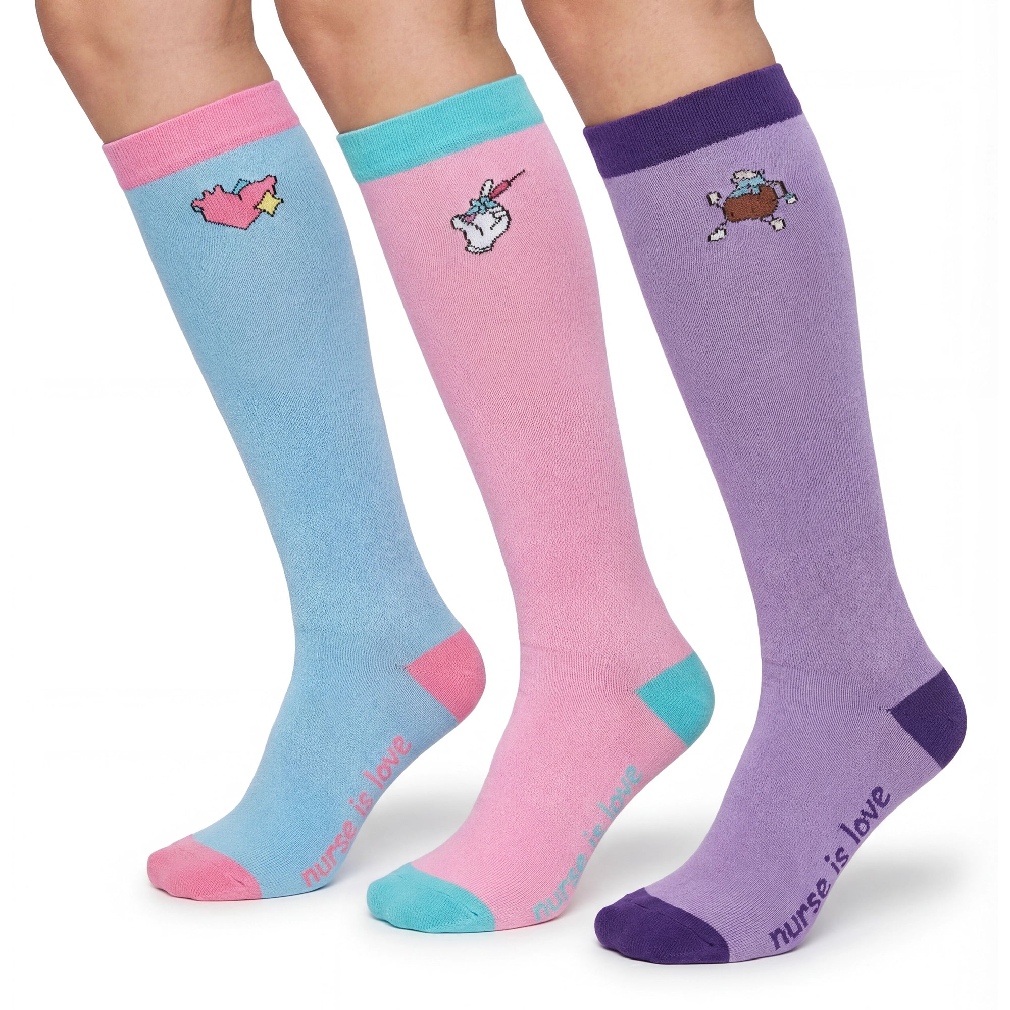 Set Medias de Compresión Diseño con Dibujos (3 uds.) de Nurse is Love para enfermería y sanidad