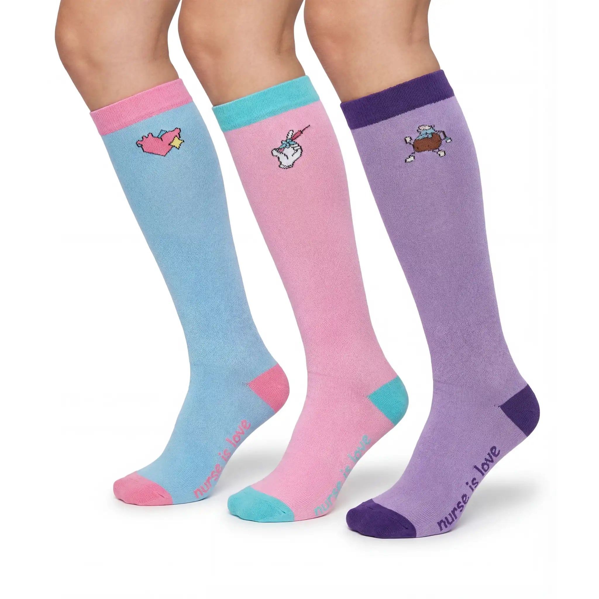 Set Medias de Compresión Diseño con Dibujos (3 uds.) de Nurse is Love para enfermería y sanidad
