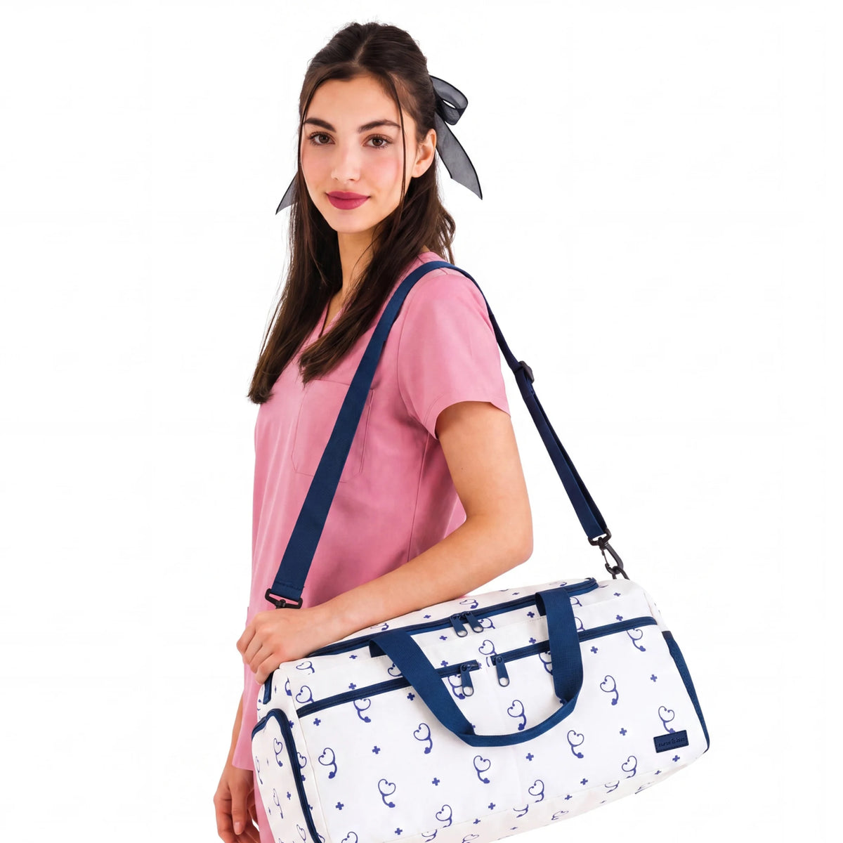 Bolso Deportivo para Enfemeras Beige Estetoscopio de Nurse is Love para enfermería y sanidad