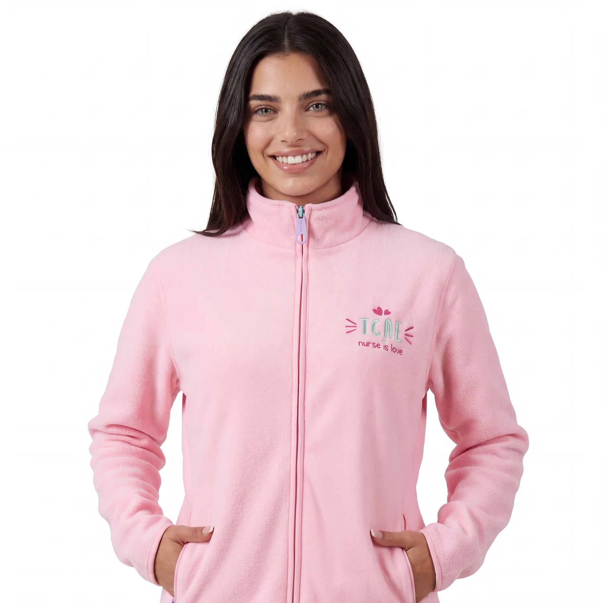 Chaqueta Polar Rosa TCAE de Nurse is Love para enfermería y sanidad
