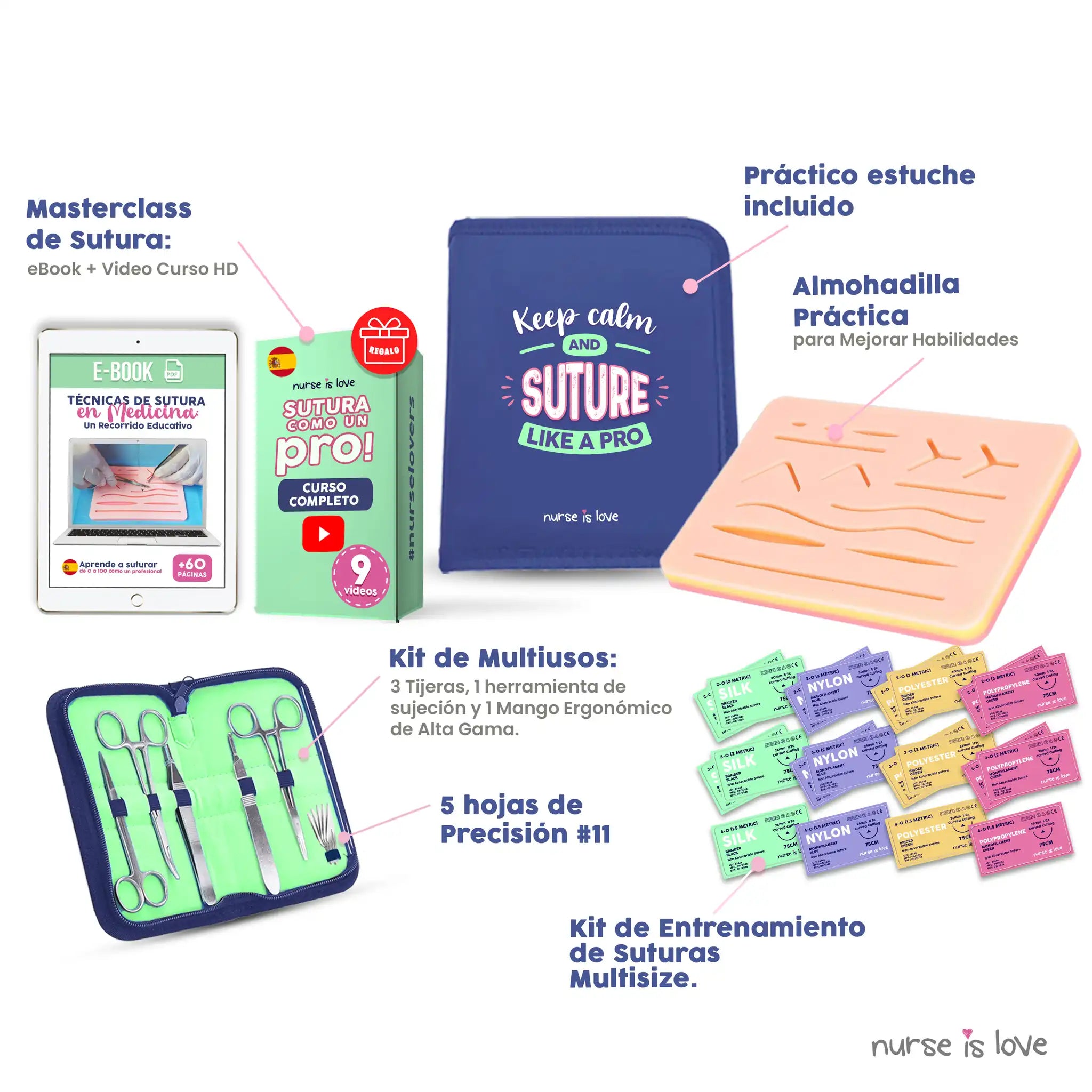 Kit de Sutura de prácticas de Nurse is Love para enfermería y sanidad