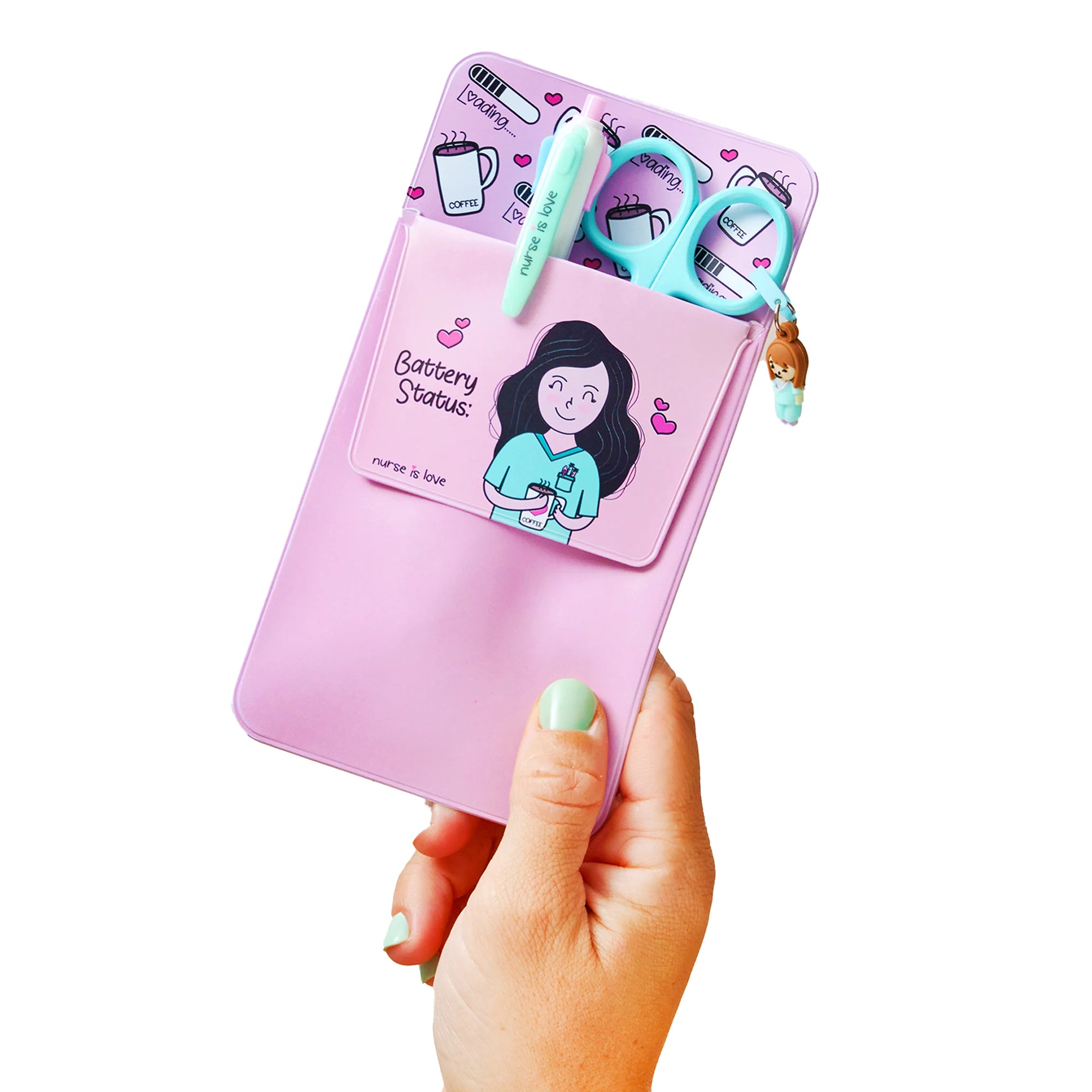 Set 2 Bolígrafos Multicolor + Salvabolsillos Aqua de Nurse is Love para enfermería y sanidad