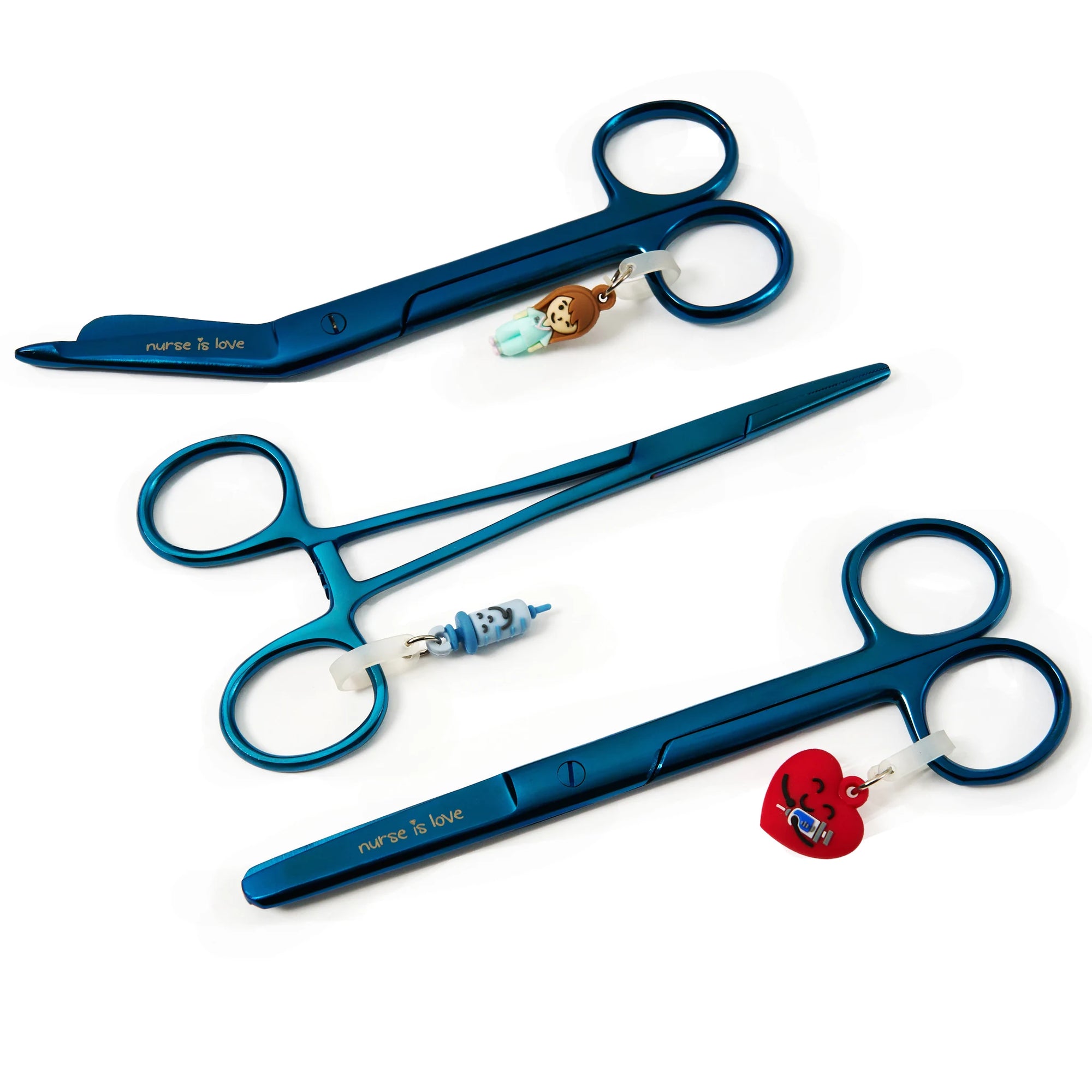 Set de Tijeras de Enfermería y Pinzas Kocher Cromium Azul de Nurse is Love para enfermería y sanidad