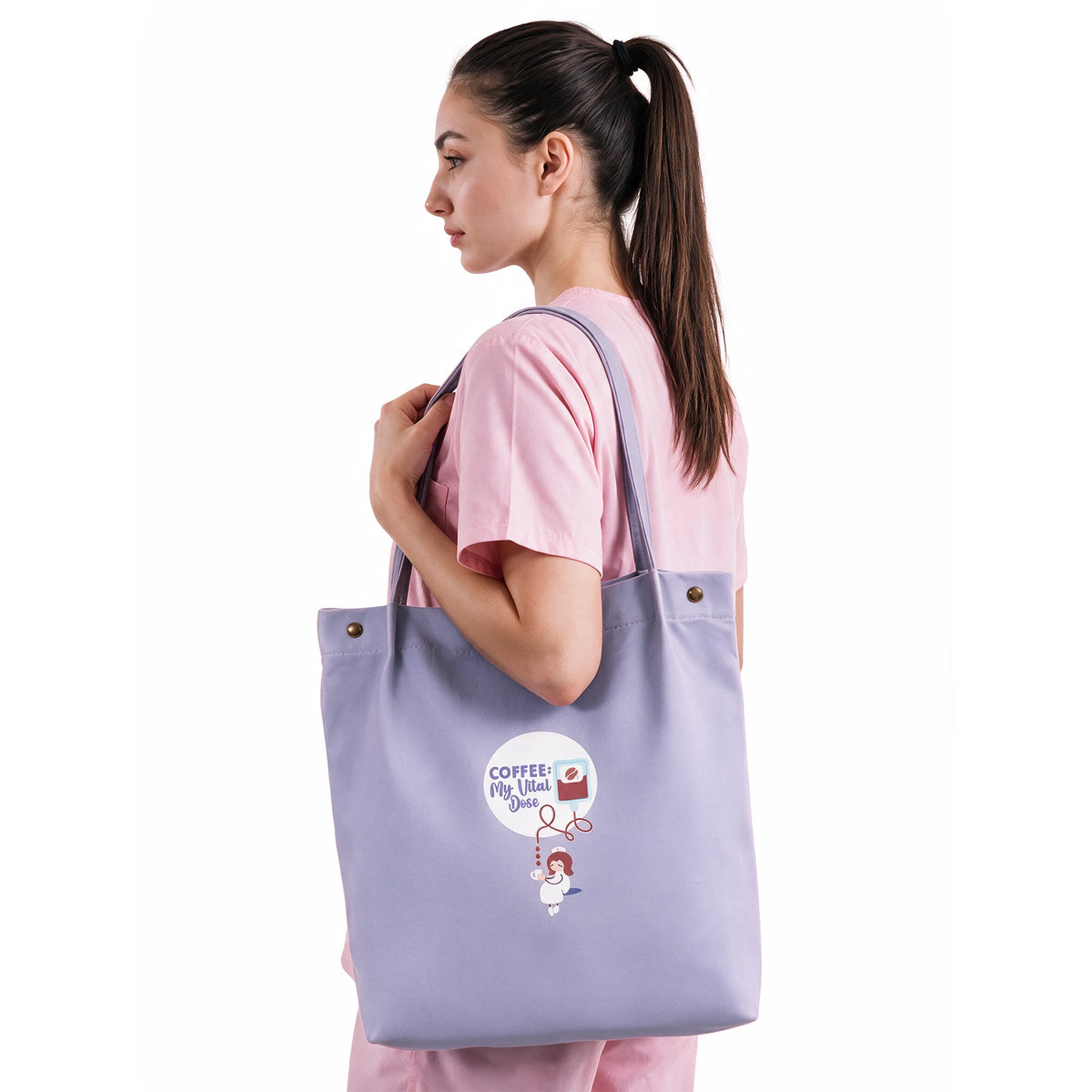 Tote Bag para Enfemeras Morada de Nurse is Love para enfermería y sanidad