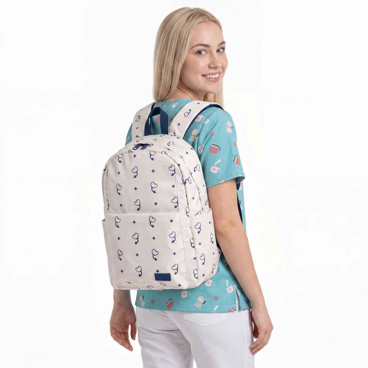Mochila para Enfermeras Beige Estetoscopio de Nurse is Love para enfermería y sanidad