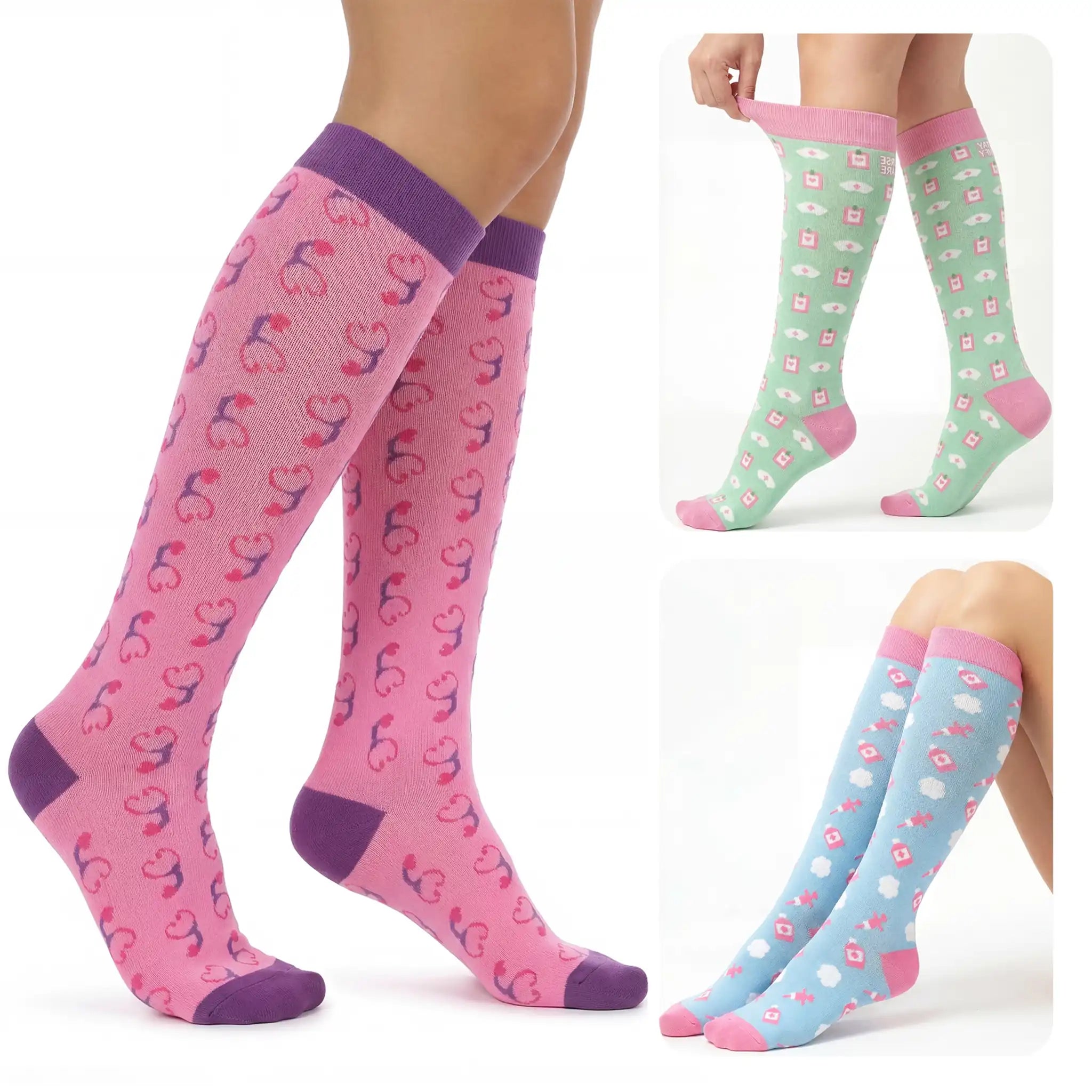 Set Medias de Compresión para Enfermeras Patrones 2 (set de 3 uds.) de Nurse is Love para enfermería y sanidad