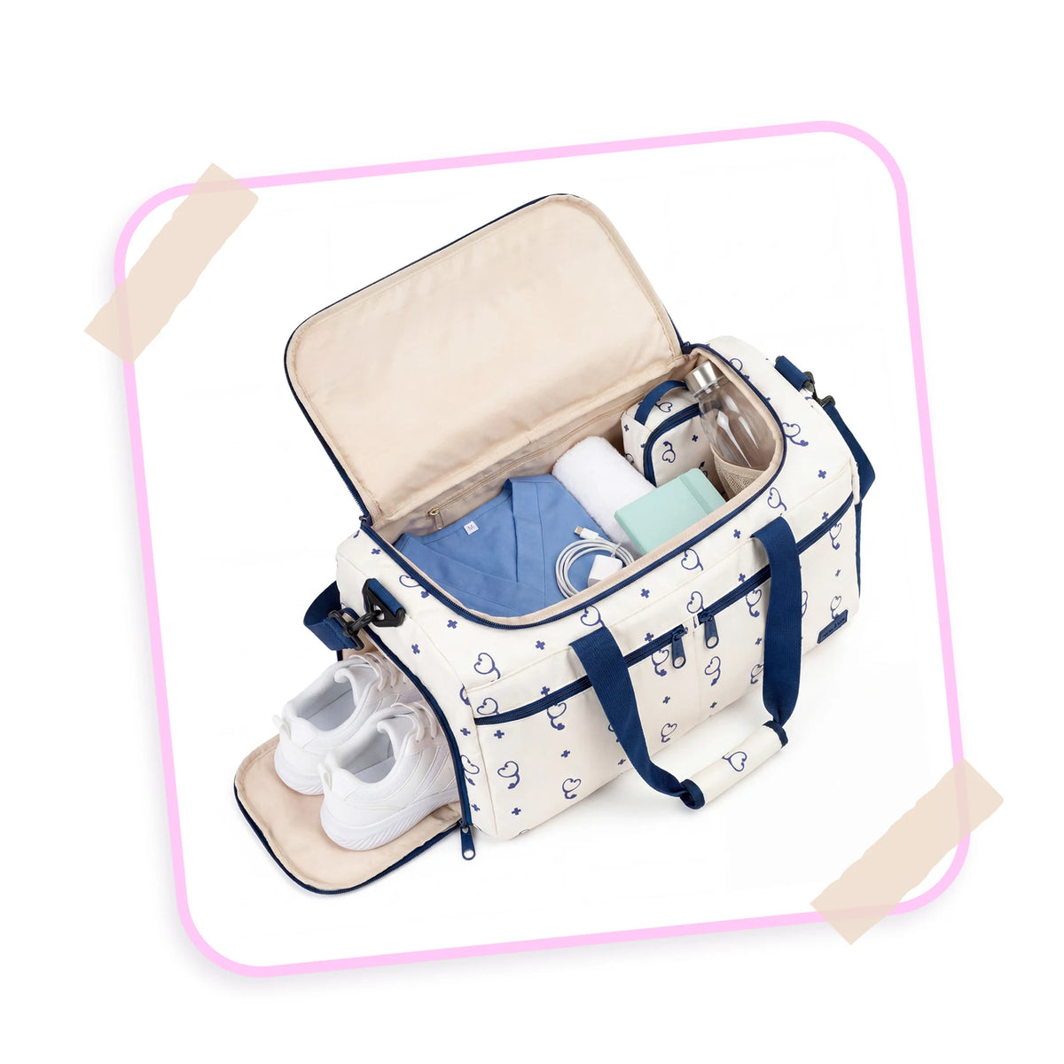 Bolso Deportivo para Enfemeras Beige Estetoscopio de Nurse is Love para enfermería y sanidad