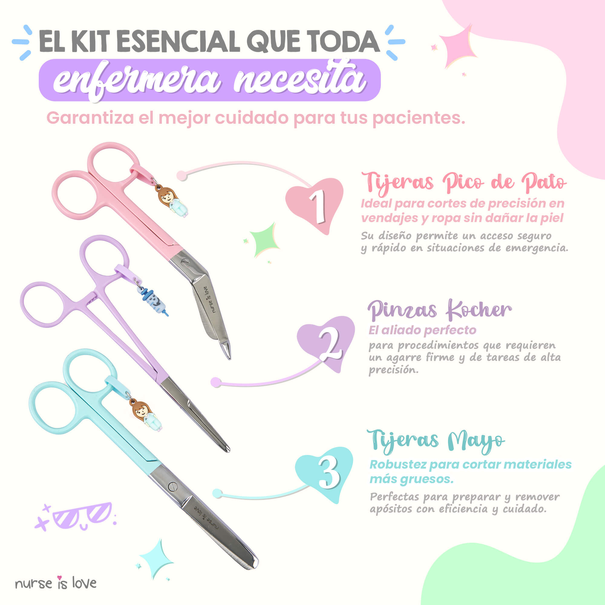 Set de Tijeras de Enfermería y Pinzas Kocher