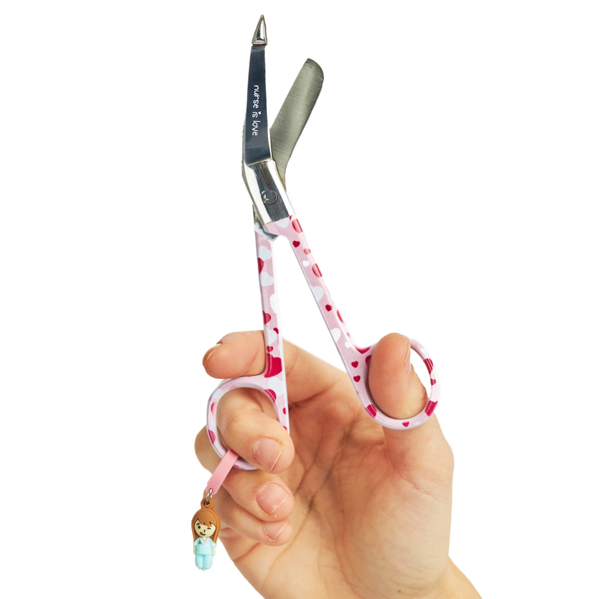 Tijeras Enfermería Pico de Pato corazones fondo rosa para Zurdos de Nurse is Love para enfermería y sanidad