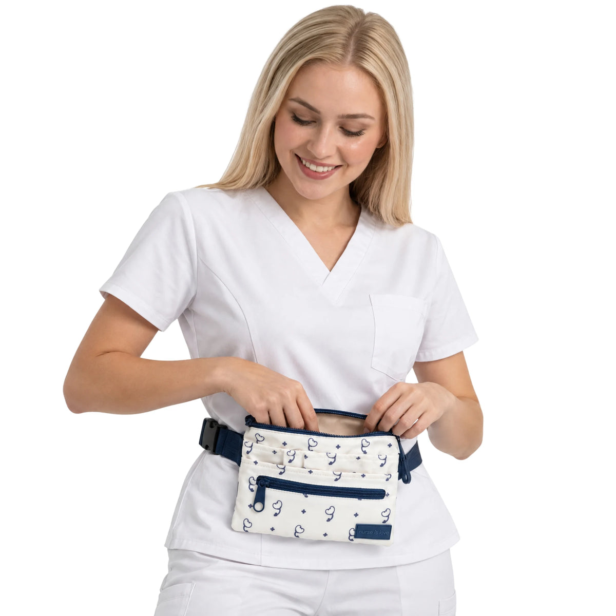 Organizador Riñonera Beige Estetoscopio de Nurse is Love para enfermería y sanidad