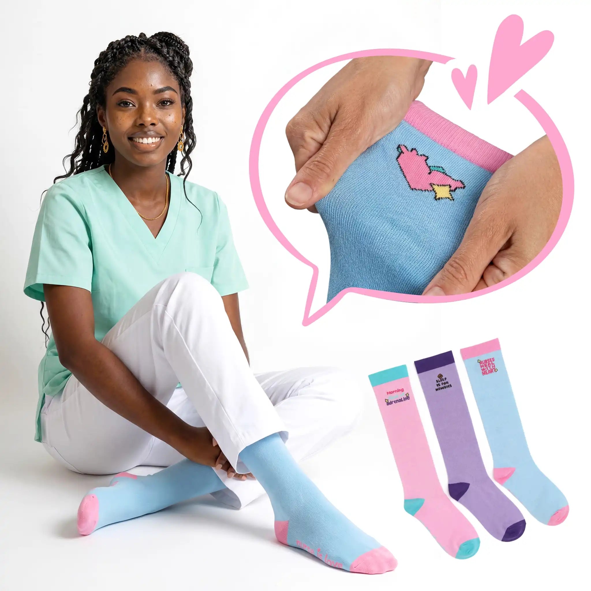 Set Medias de Compresión Diseño con Dibujos (3 uds.) de Nurse is Love para enfermería y sanidad
