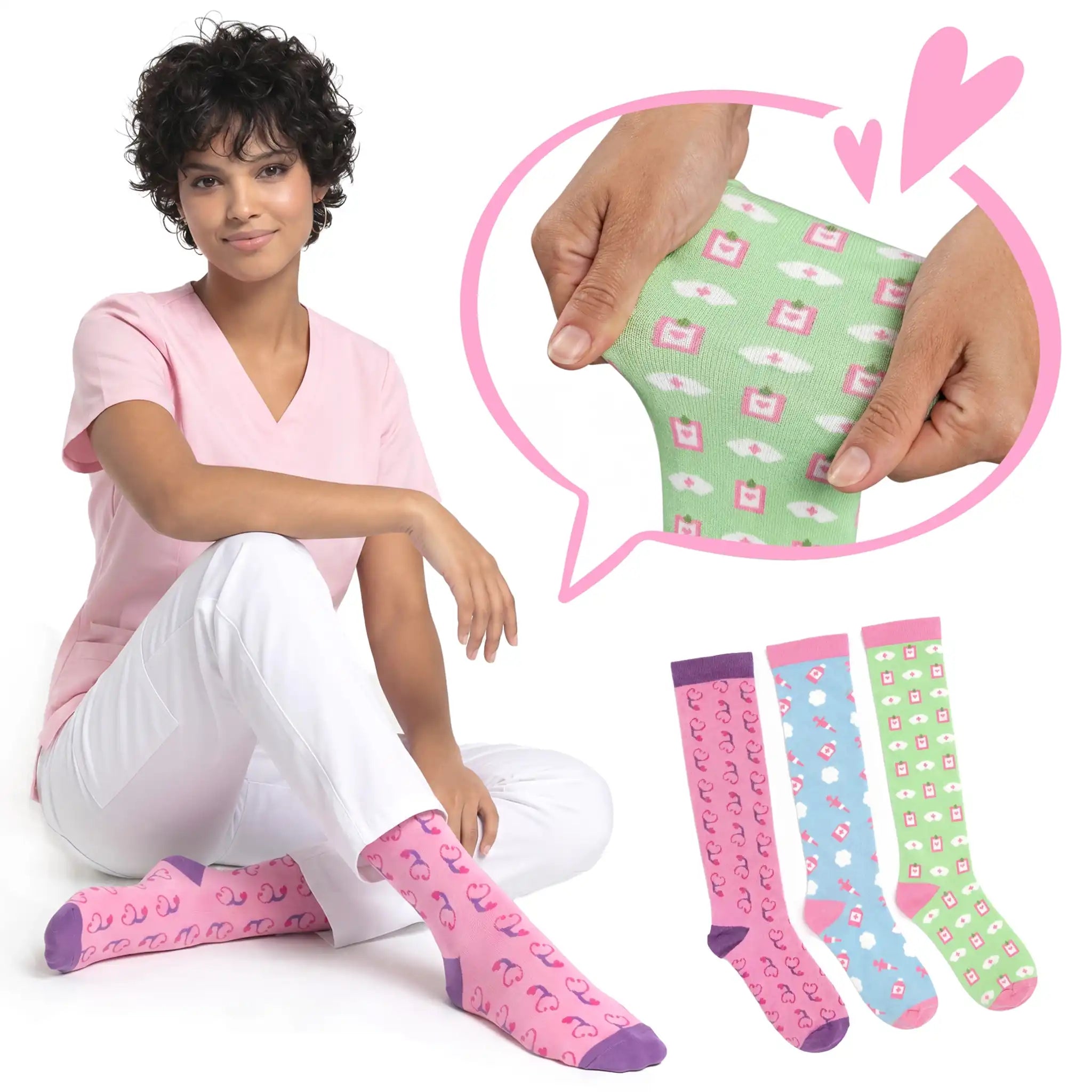 Set Medias de Compresión para Enfermeras Patrones 2 (set de 3 uds.) de Nurse is Love para enfermería y sanidad