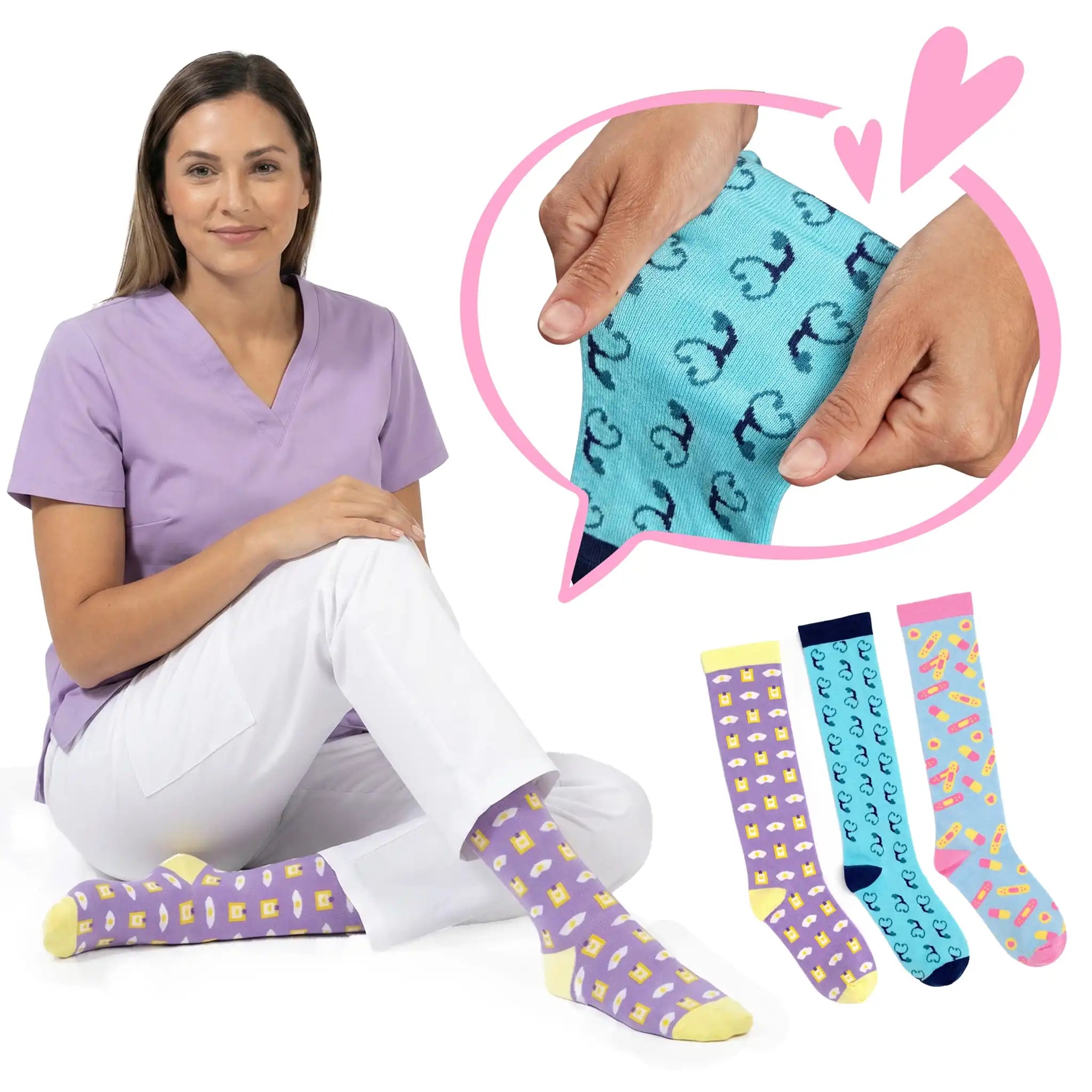 Set Medias de Compresión para Enfermeras Patrones 1 (set de 3 uds.) de Nurse is Love para enfermería y sanidad