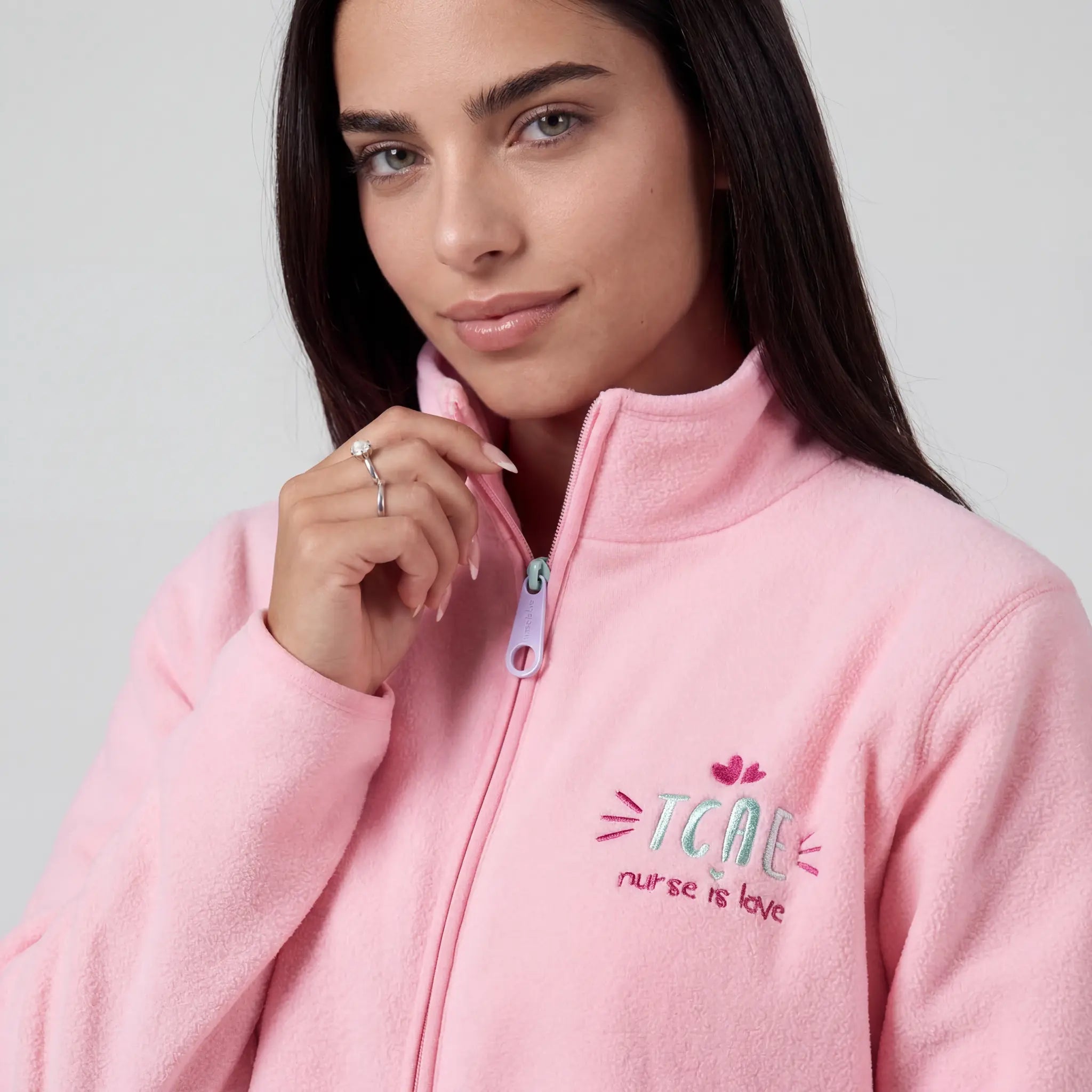 Chaqueta Polar Rosa TCAE de Nurse is Love para enfermería y sanidad