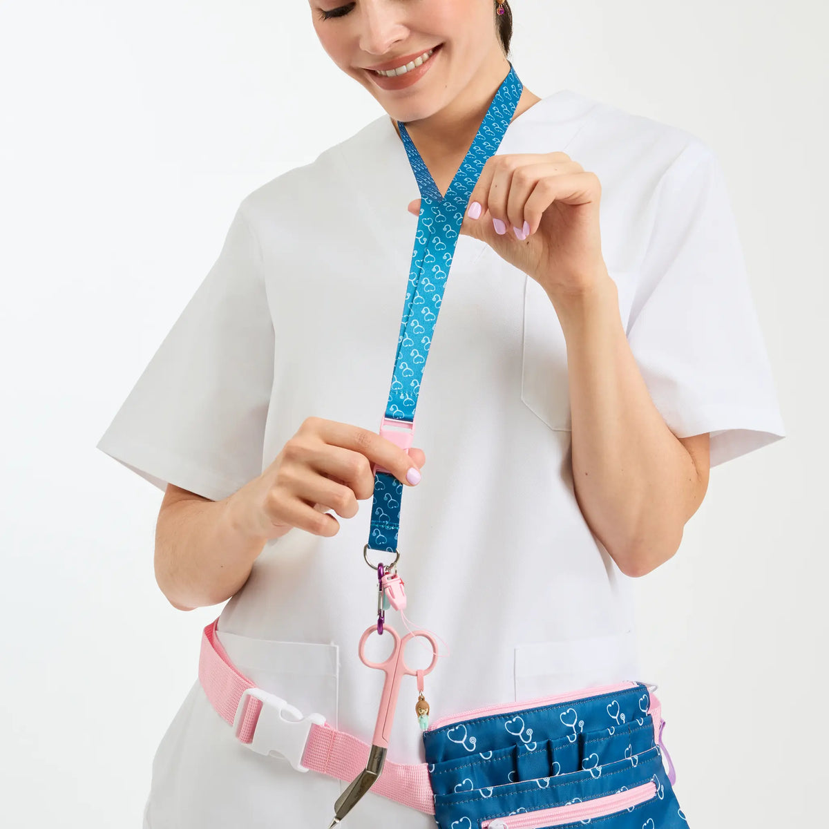 Set de Enfermera Azul con Tijera Pico de Pato - Organizador Riñonera